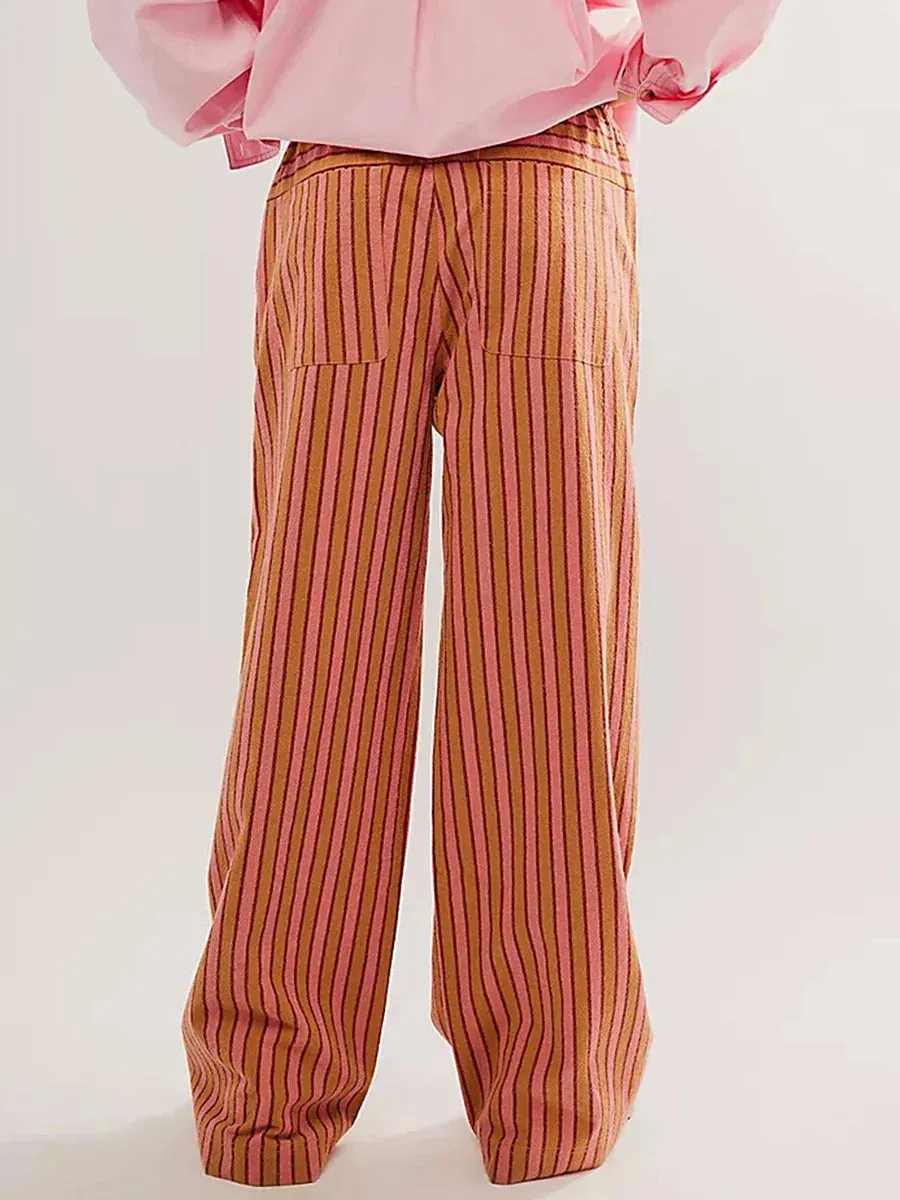 Drawstring Wide Striped Multiple Retro Leisure Loose Baggy Pants