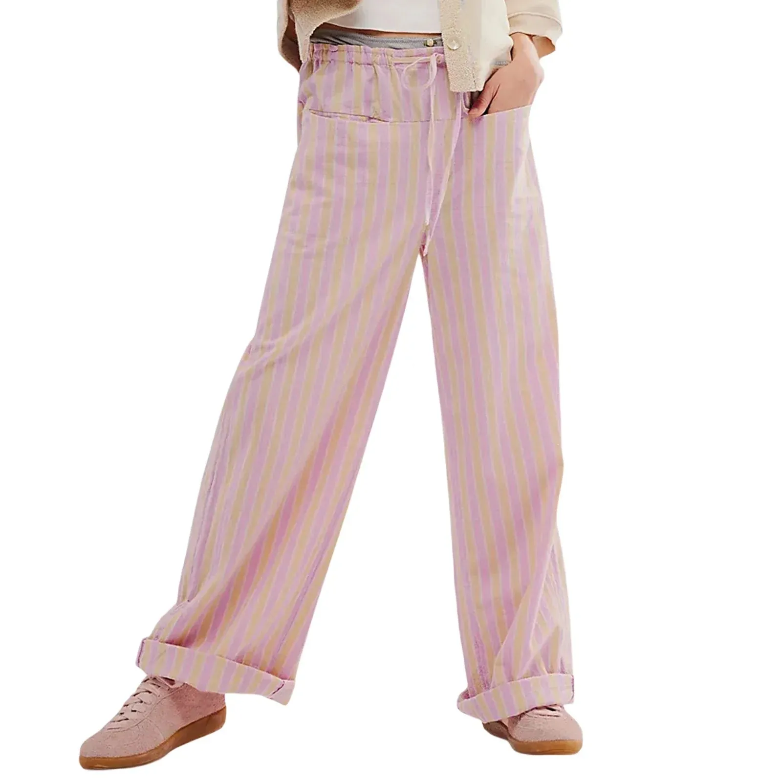 Drawstring Wide Striped Multiple Retro Leisure Loose Baggy Pants