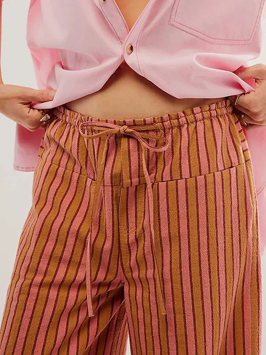 Drawstring Wide Striped Multiple Retro Leisure Loose Baggy Pants