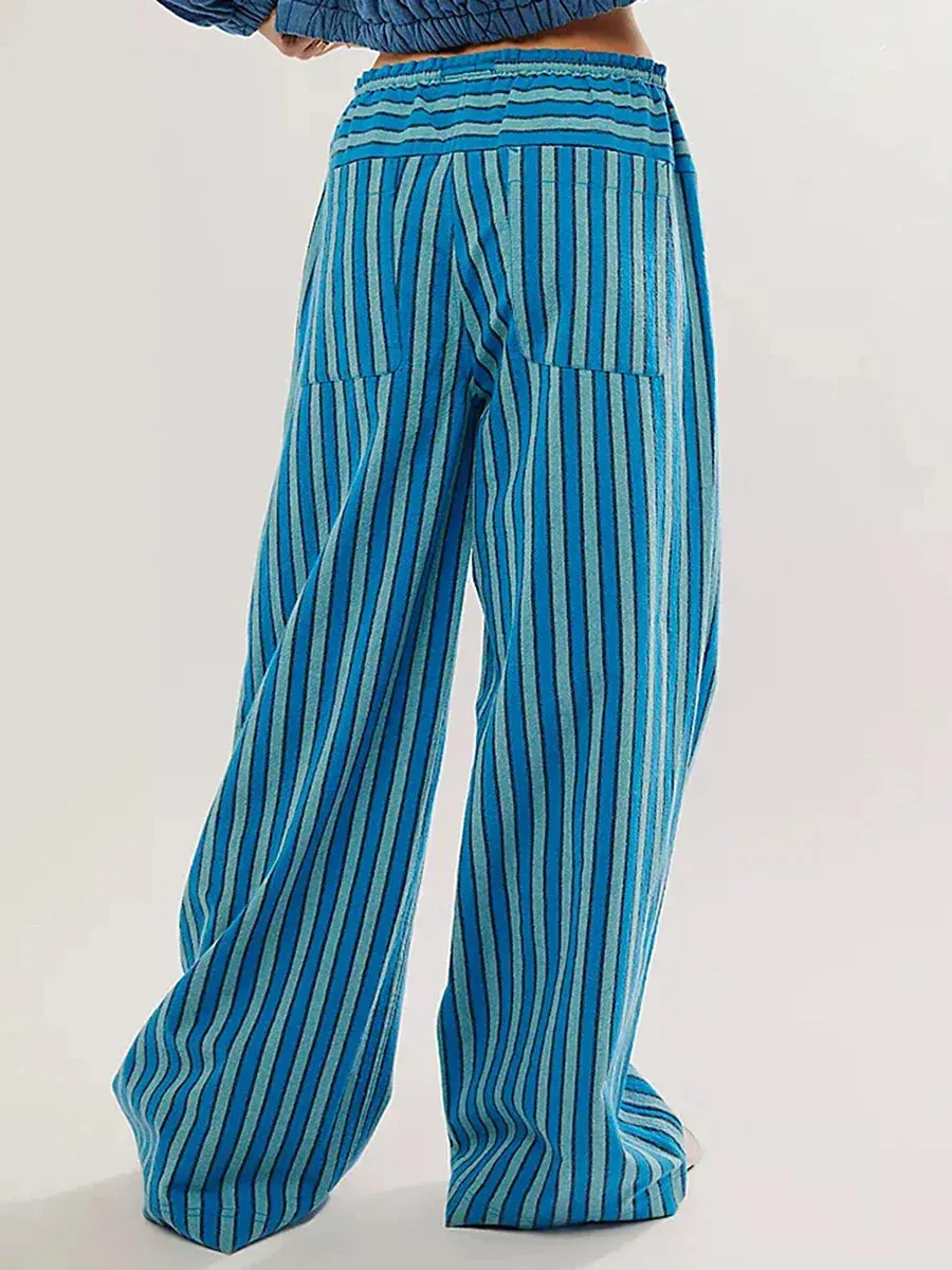 Drawstring Wide Striped Multiple Retro Leisure Loose Baggy Pants