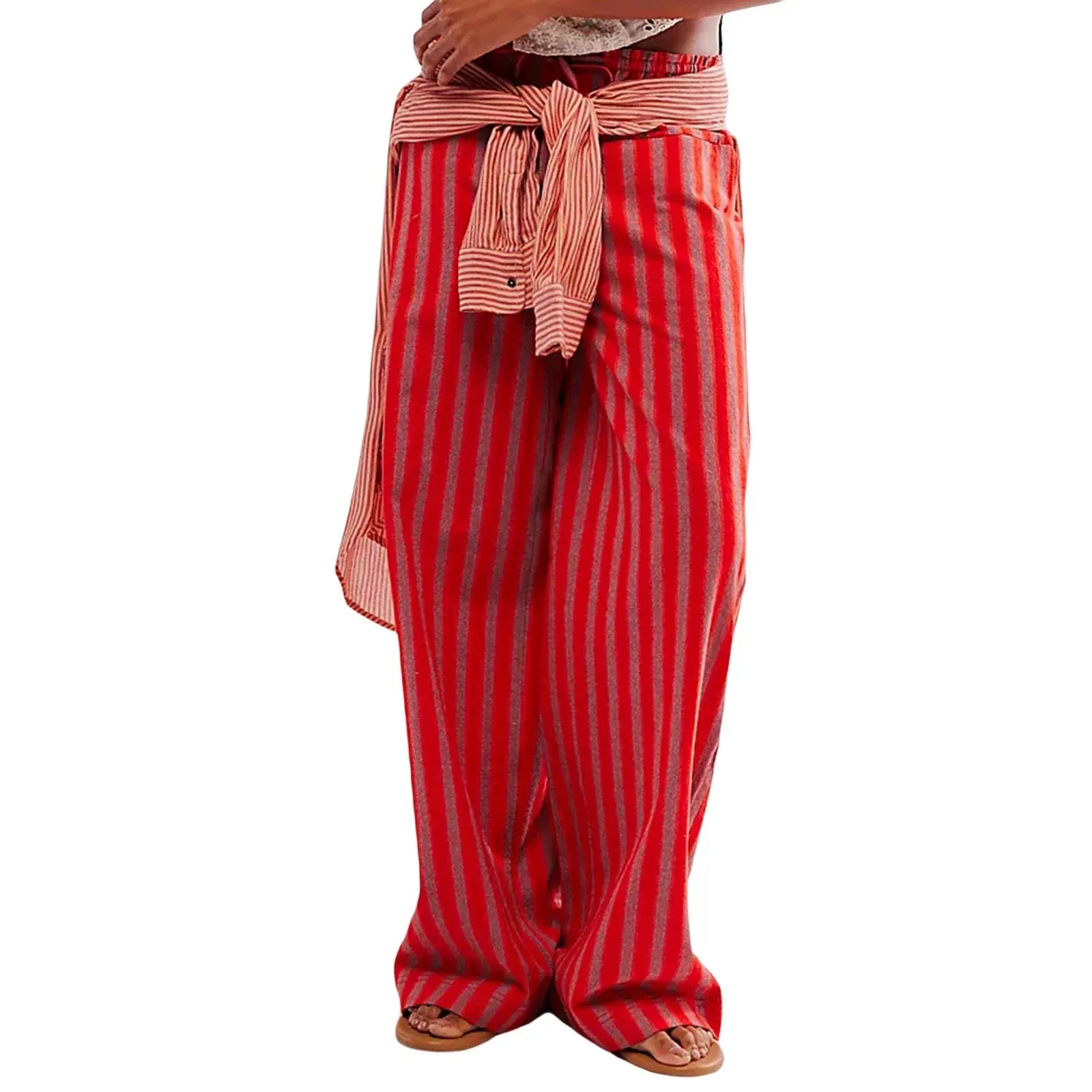 Drawstring Wide Striped Multiple Retro Leisure Loose Baggy Pants