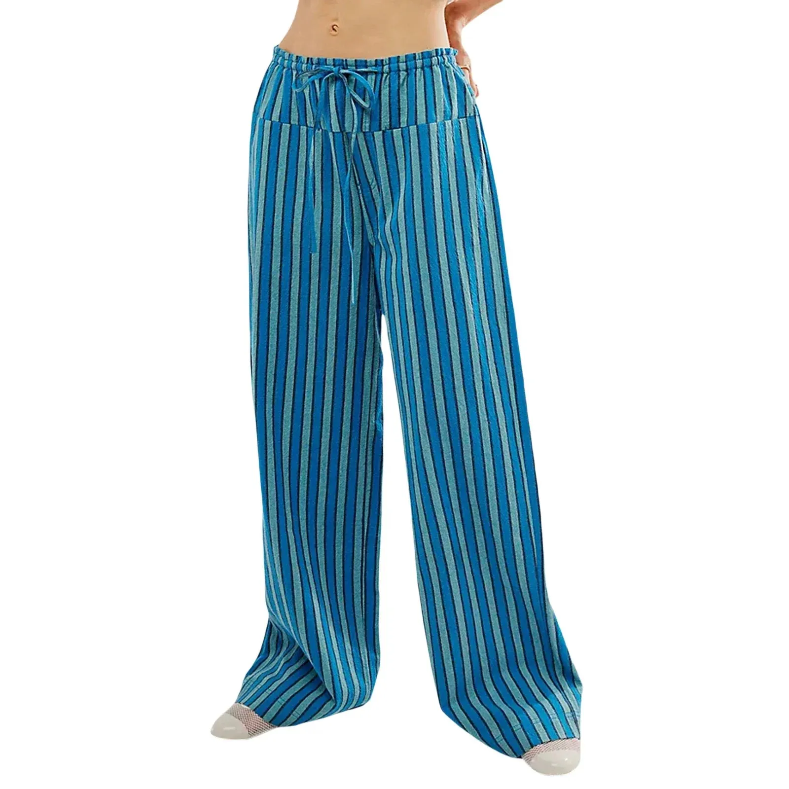 Drawstring Wide Striped Multiple Retro Leisure Loose Baggy Pants