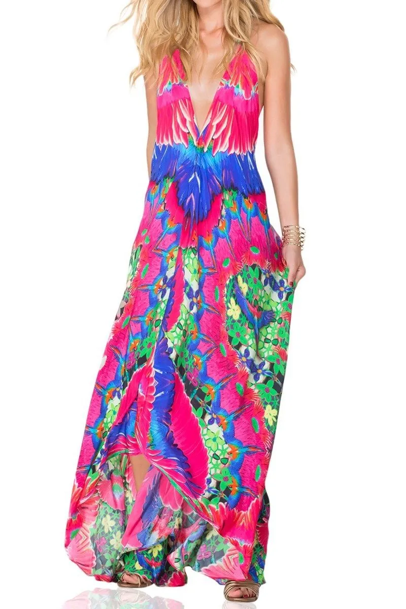 Feather Print Pink Party Dress