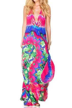Feather Print Pink Party Dress