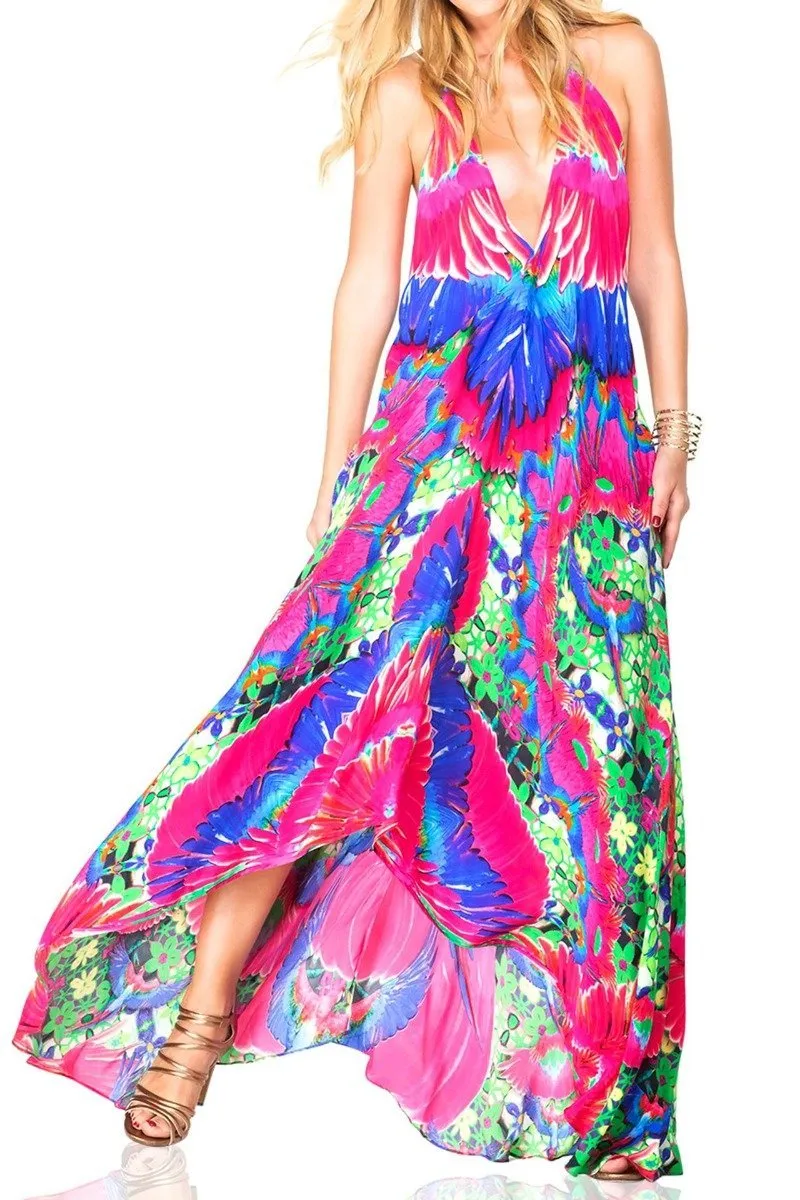 Feather Print Pink Party Dress