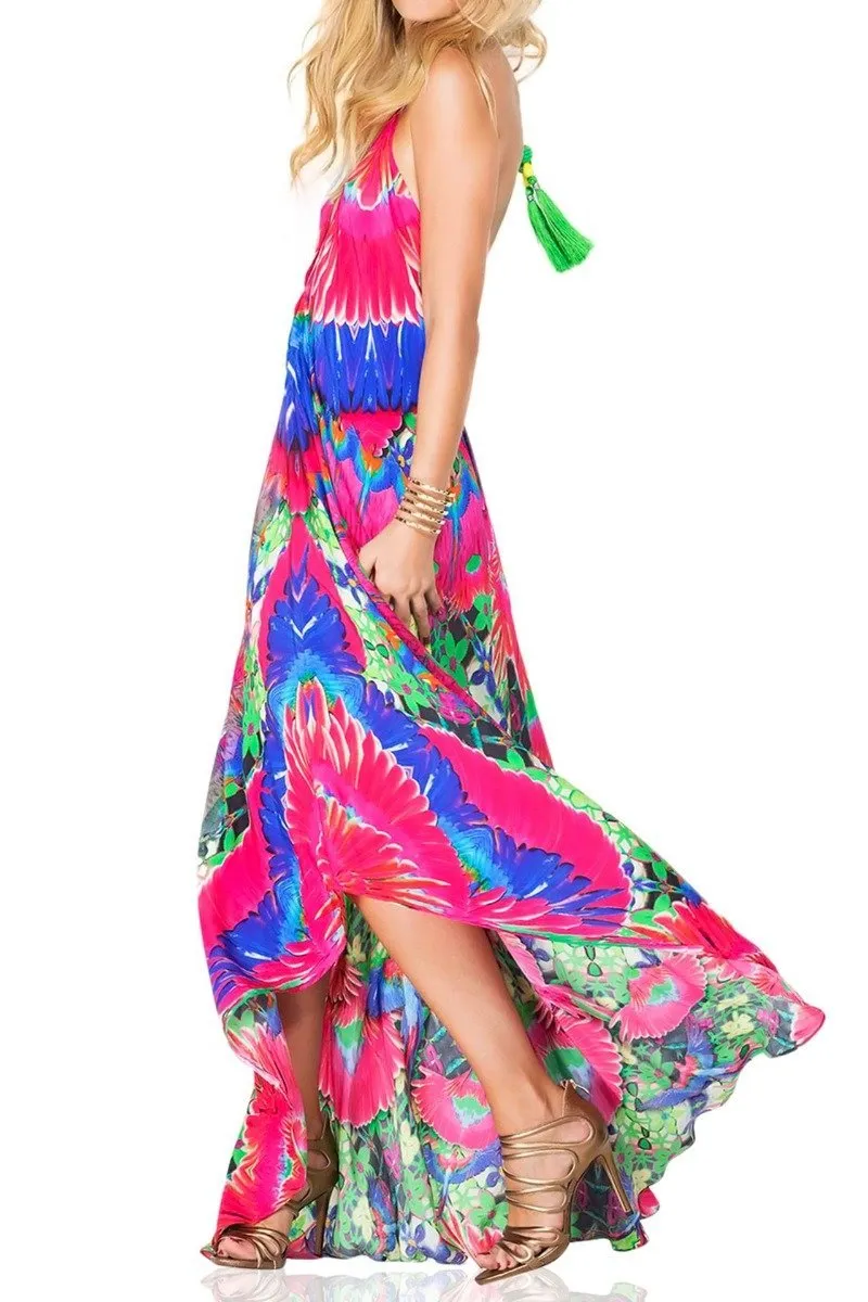 Feather Print Pink Party Dress