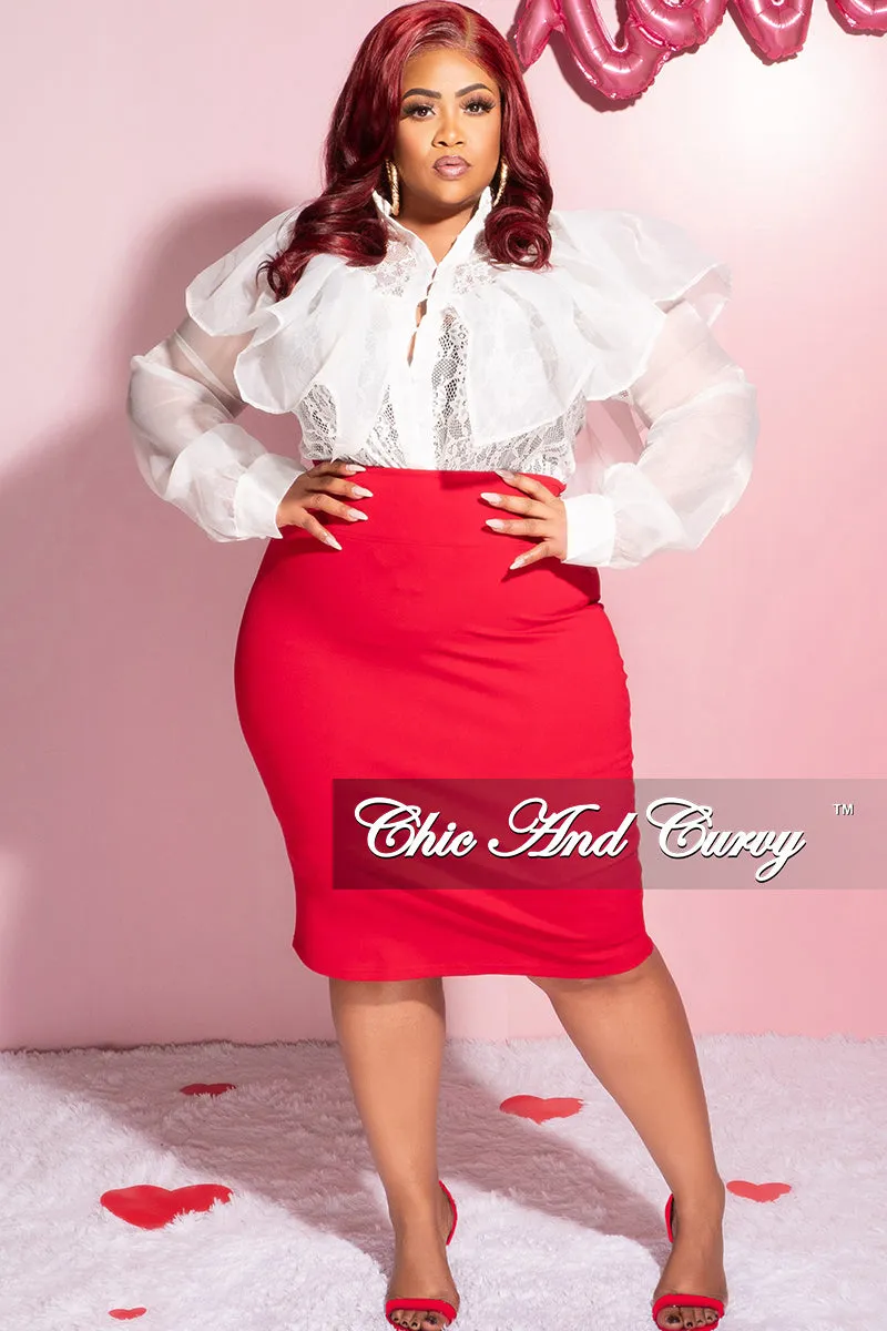 Final Sale Plus Size Pencil Skirt with Back Slit in Red