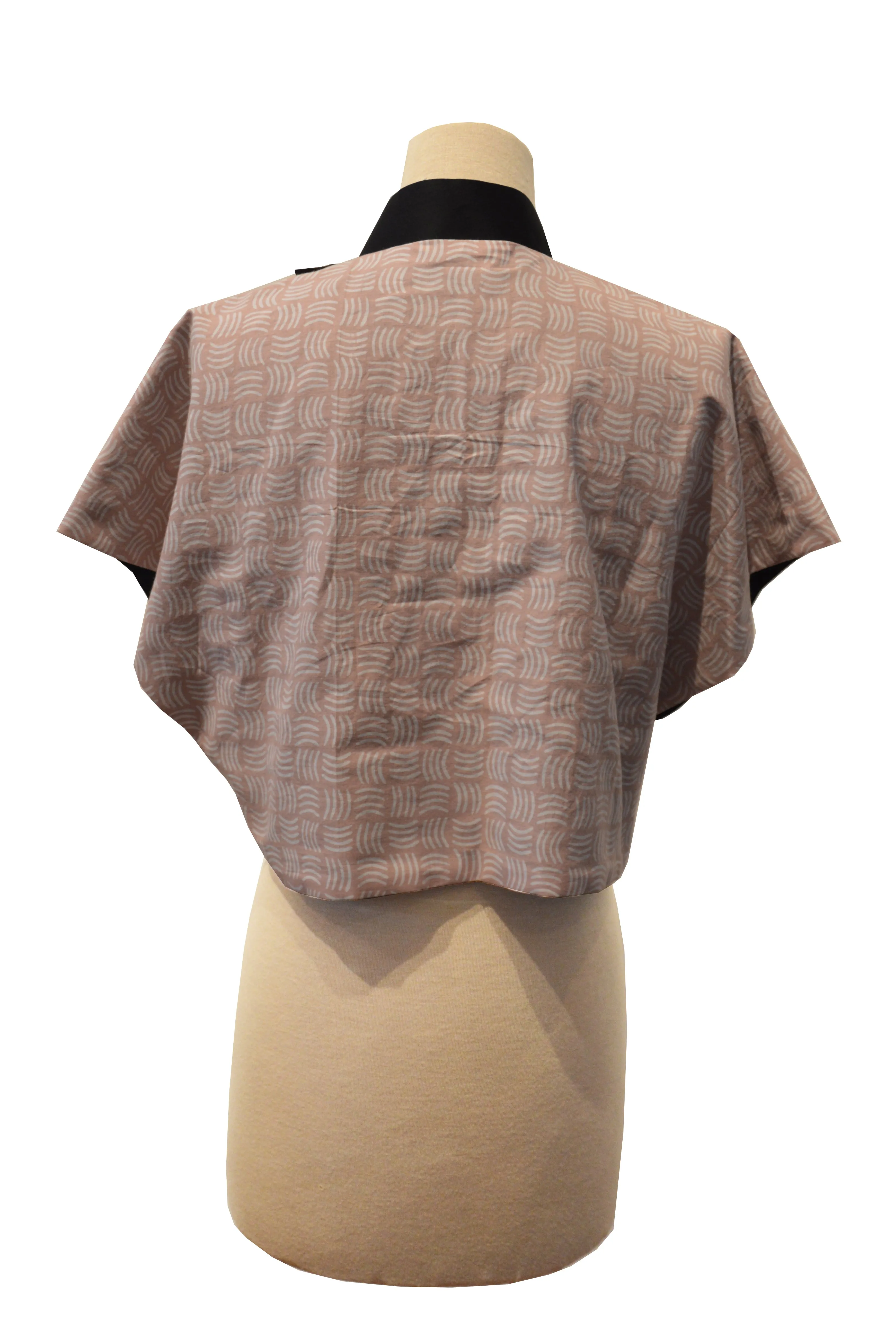 GREY SHELL AND GREY GEO BATIK WITH REVERSIBLE BLACK COTTON - REVERSIBLE BOLERO JACKET - MULTI
