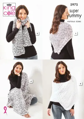 King Cole Super Yummy Knitting Pattern - Ladies Apparel Accessories (5975)