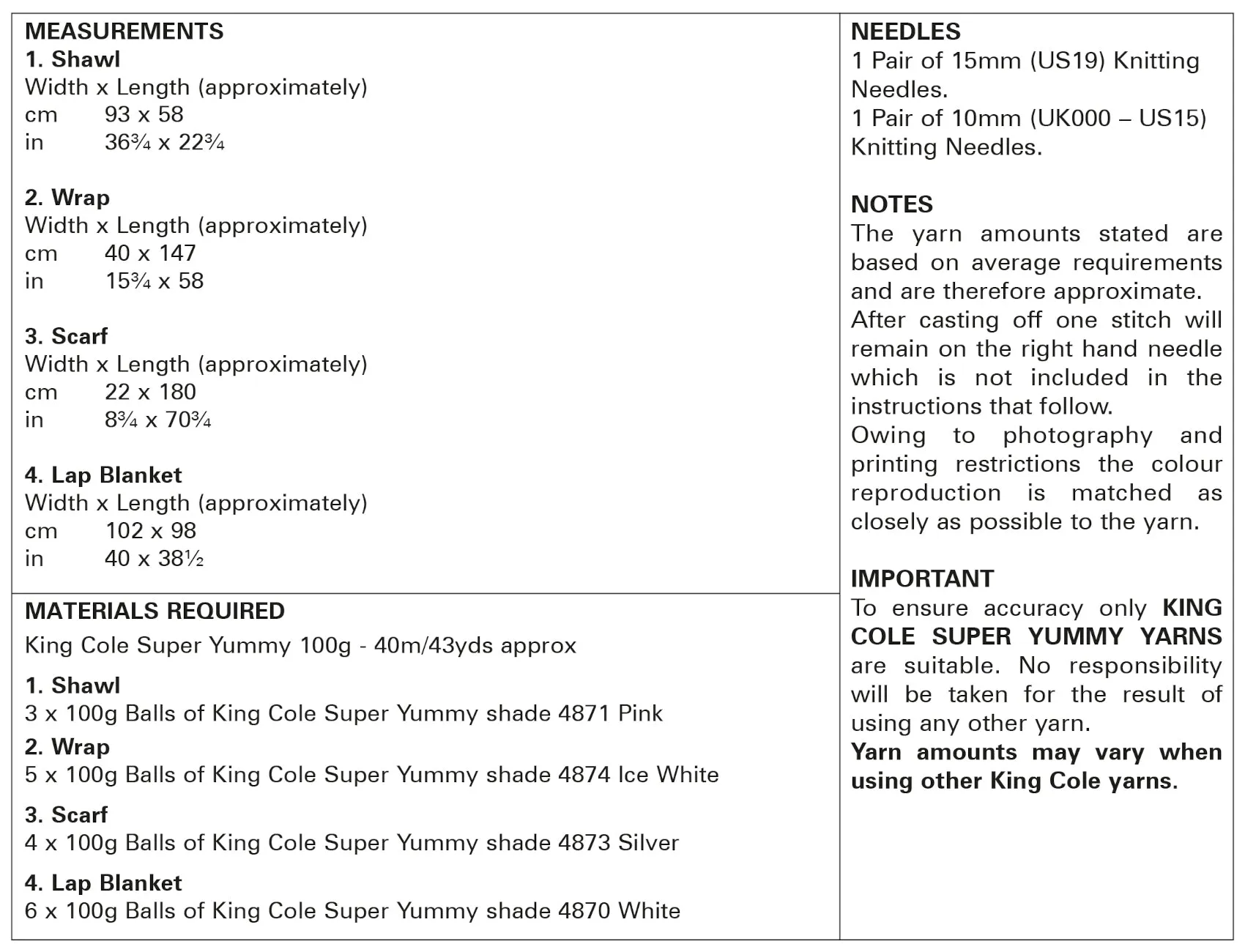 King Cole Super Yummy Knitting Pattern - Ladies Apparel Accessories (5975)