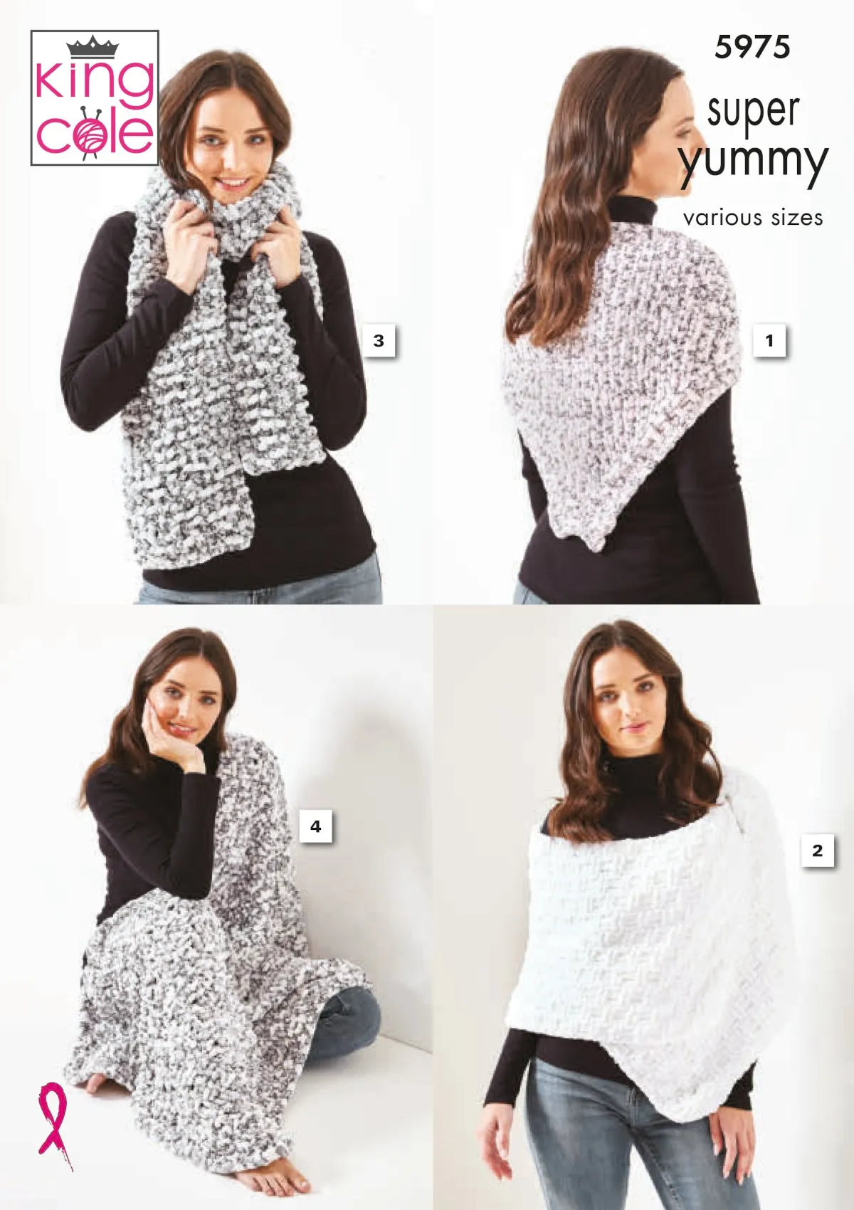 King Cole Super Yummy Knitting Pattern - Ladies Apparel Accessories (5975)