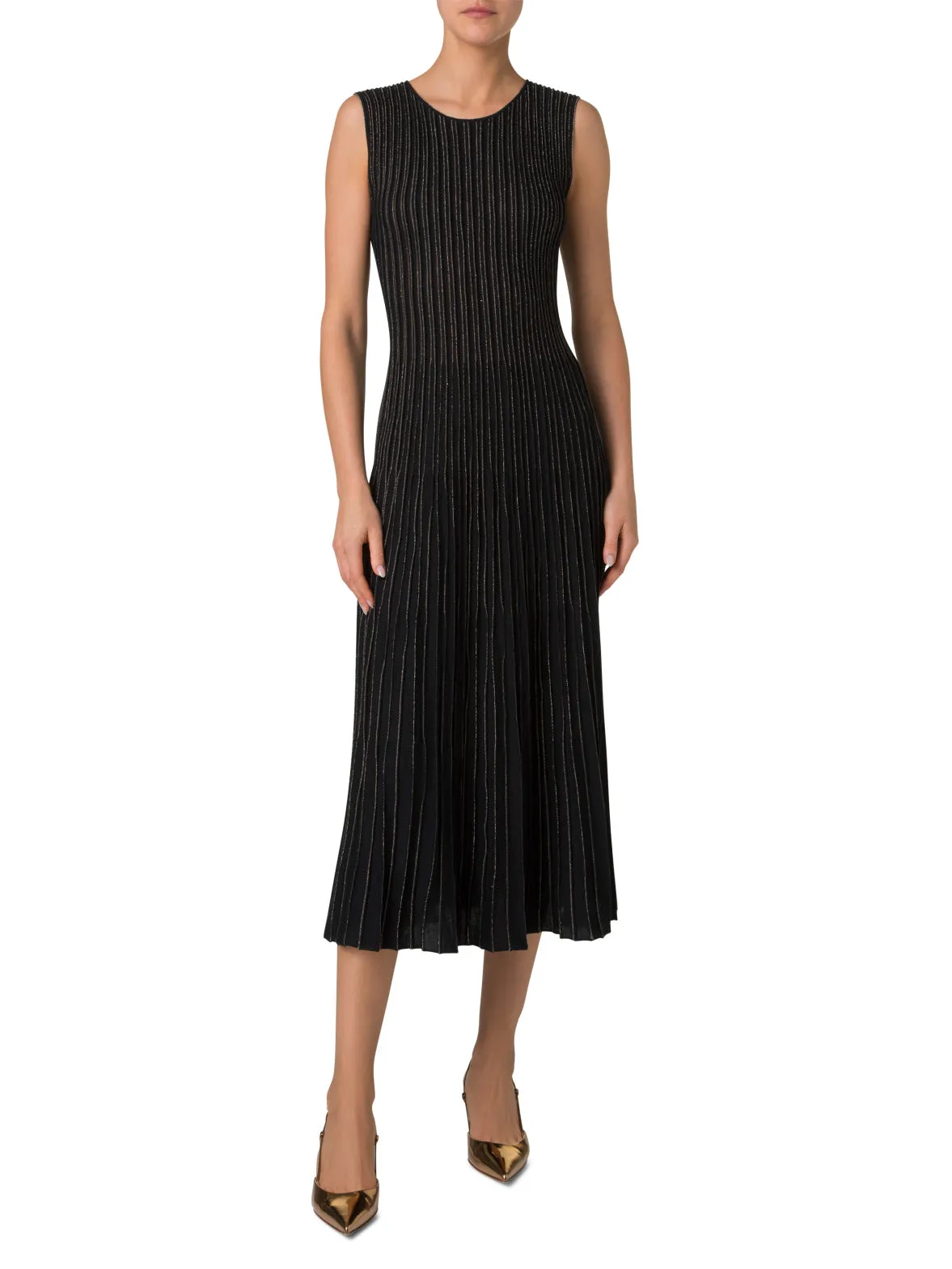 Knit Dress with Golden Lurex Stripes