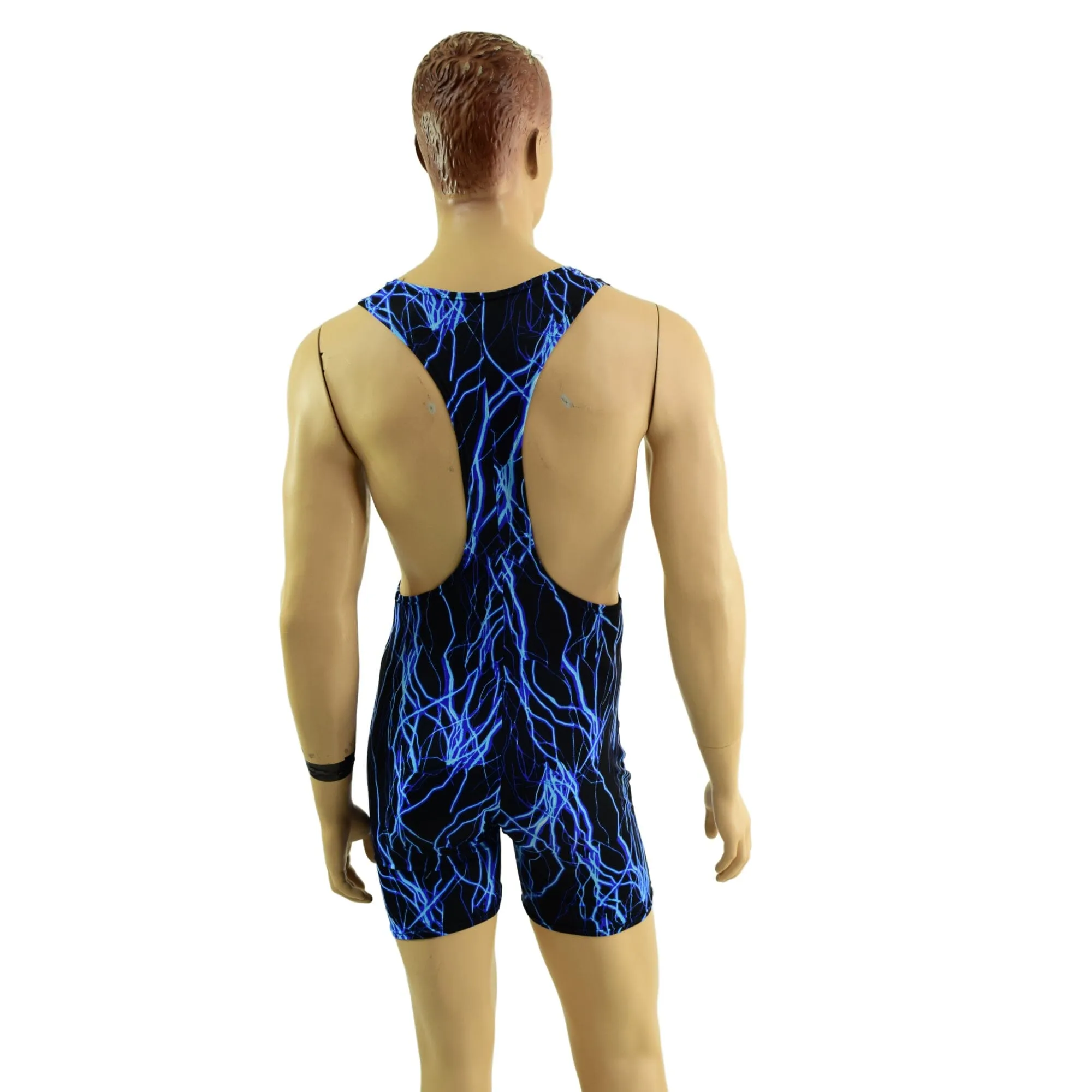 Mens Muscle Cut Y Back Singlet in Blue Lightning