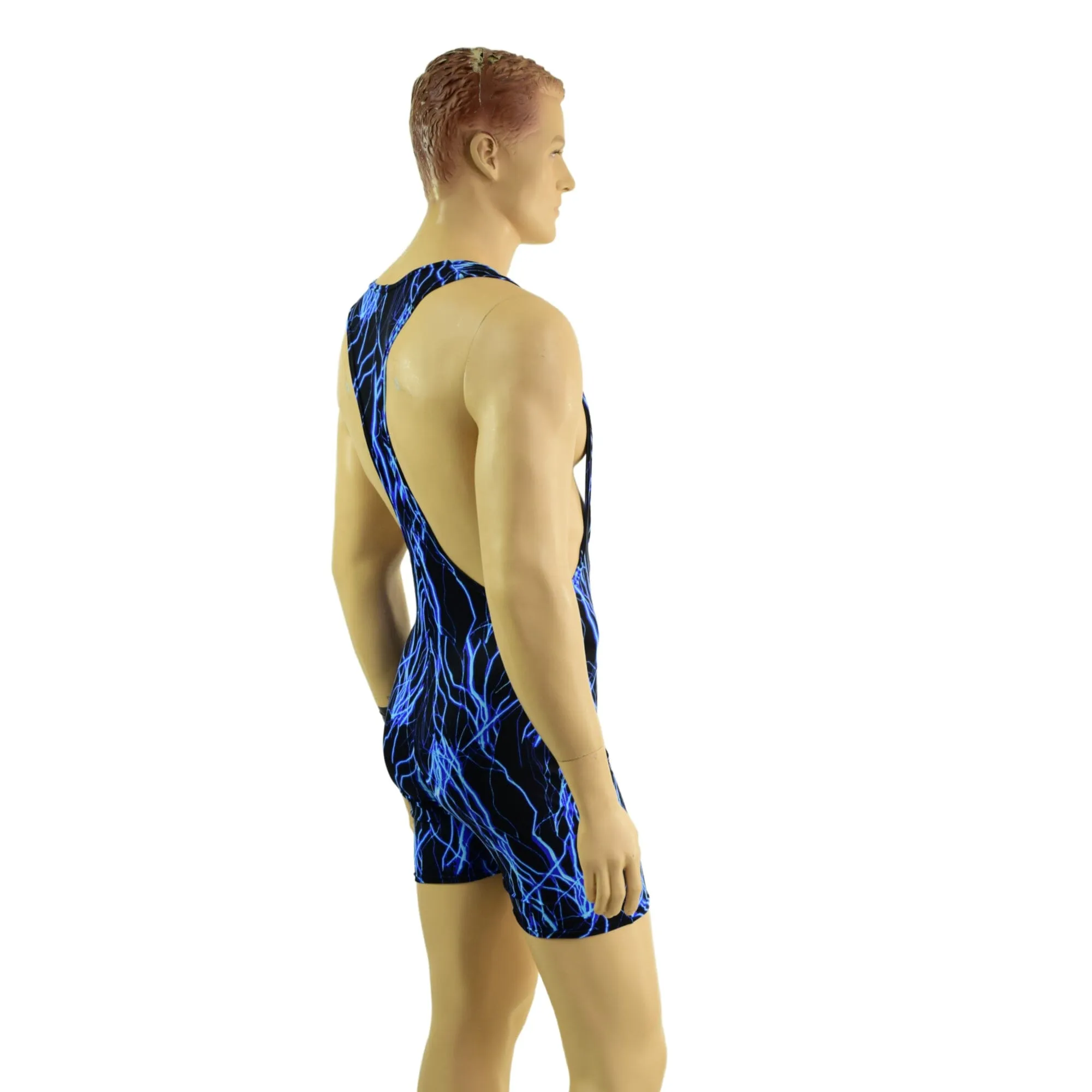 Mens Muscle Cut Y Back Singlet in Blue Lightning
