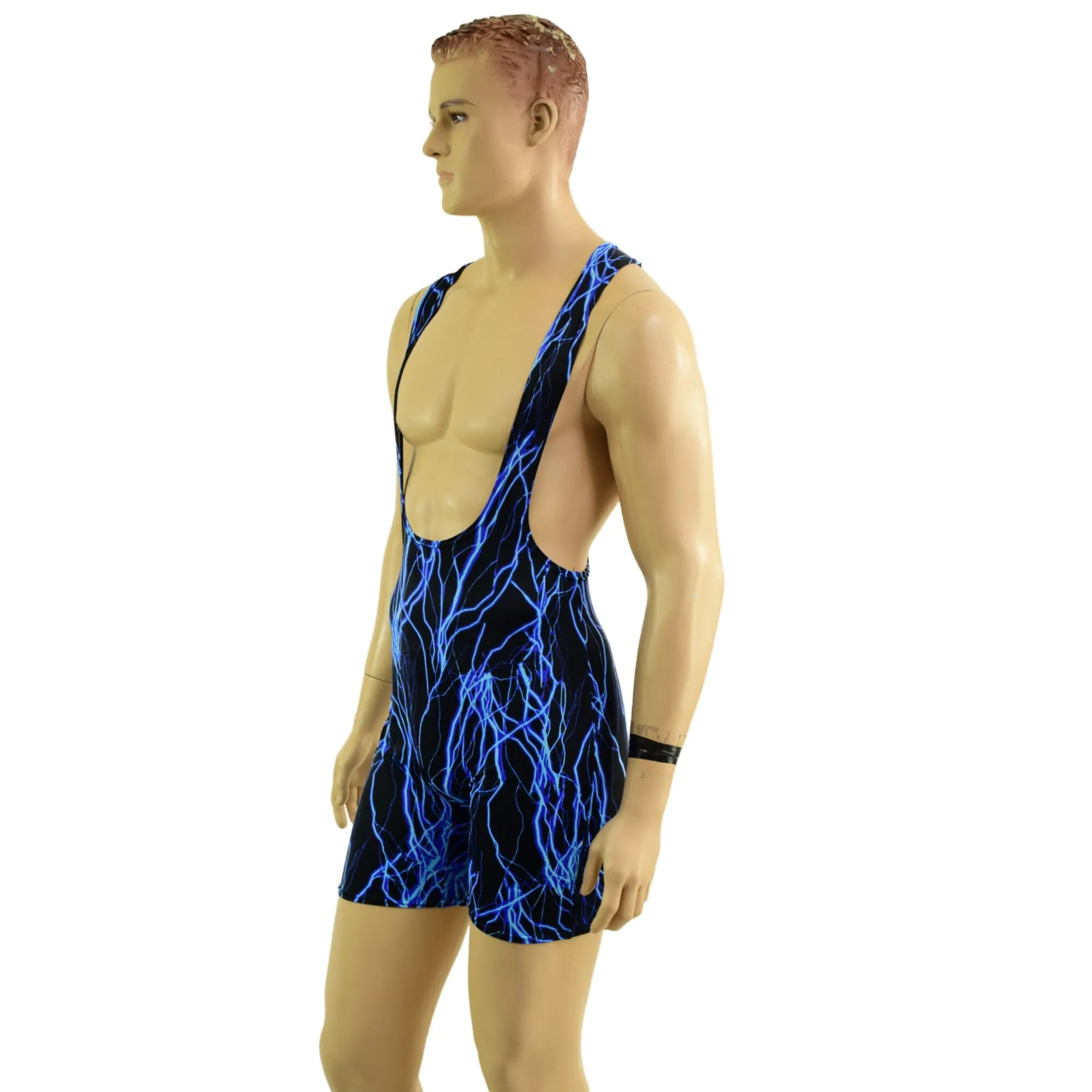Mens Muscle Cut Y Back Singlet in Blue Lightning