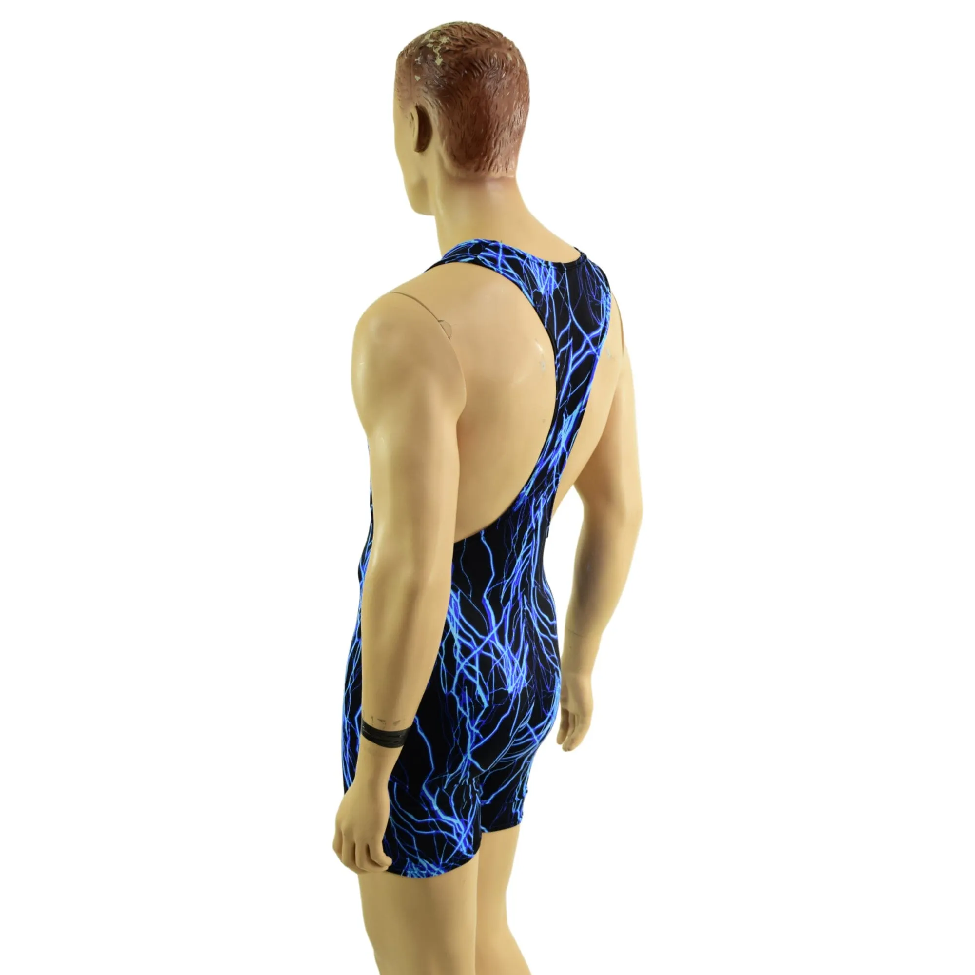 Mens Muscle Cut Y Back Singlet in Blue Lightning