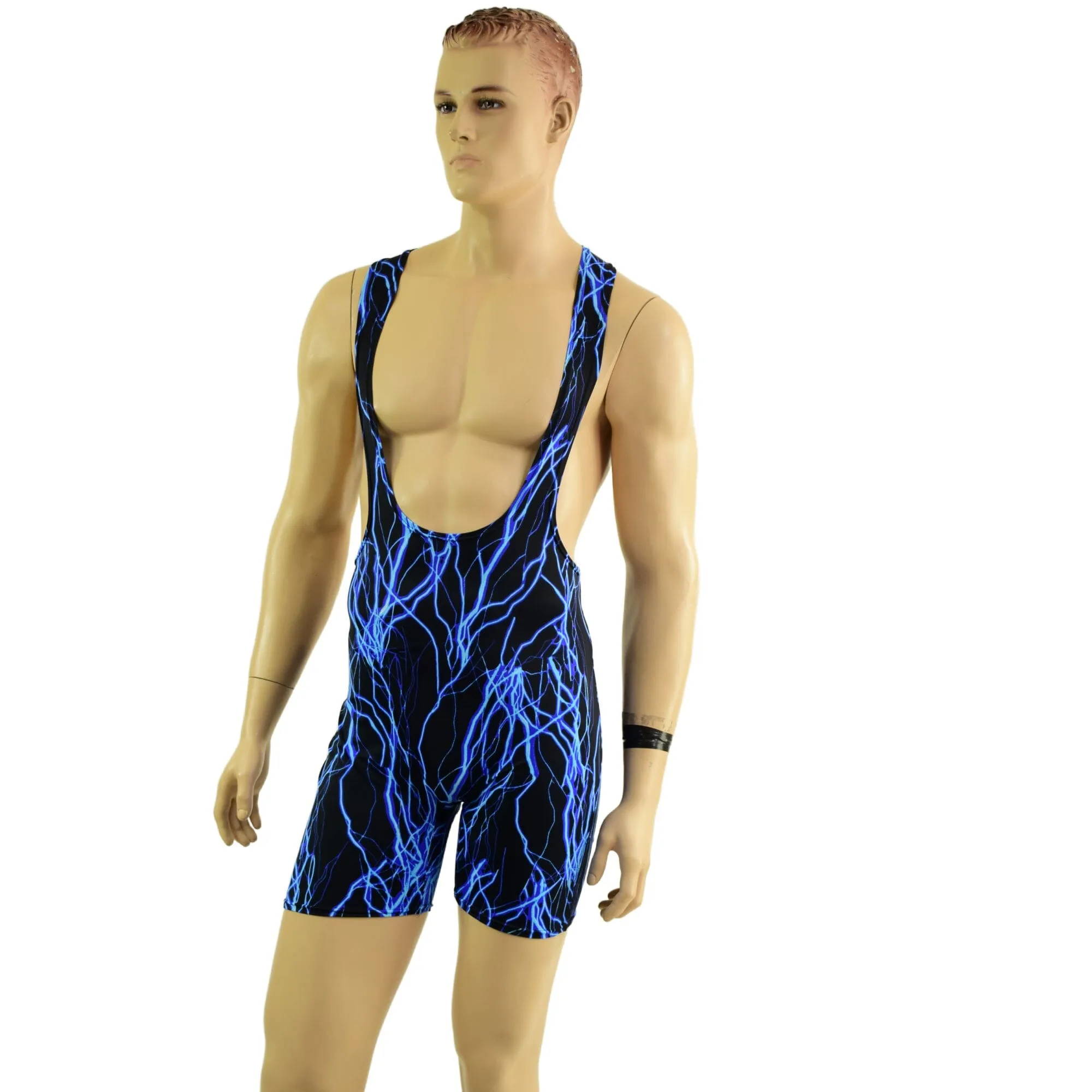 Mens Muscle Cut Y Back Singlet in Blue Lightning