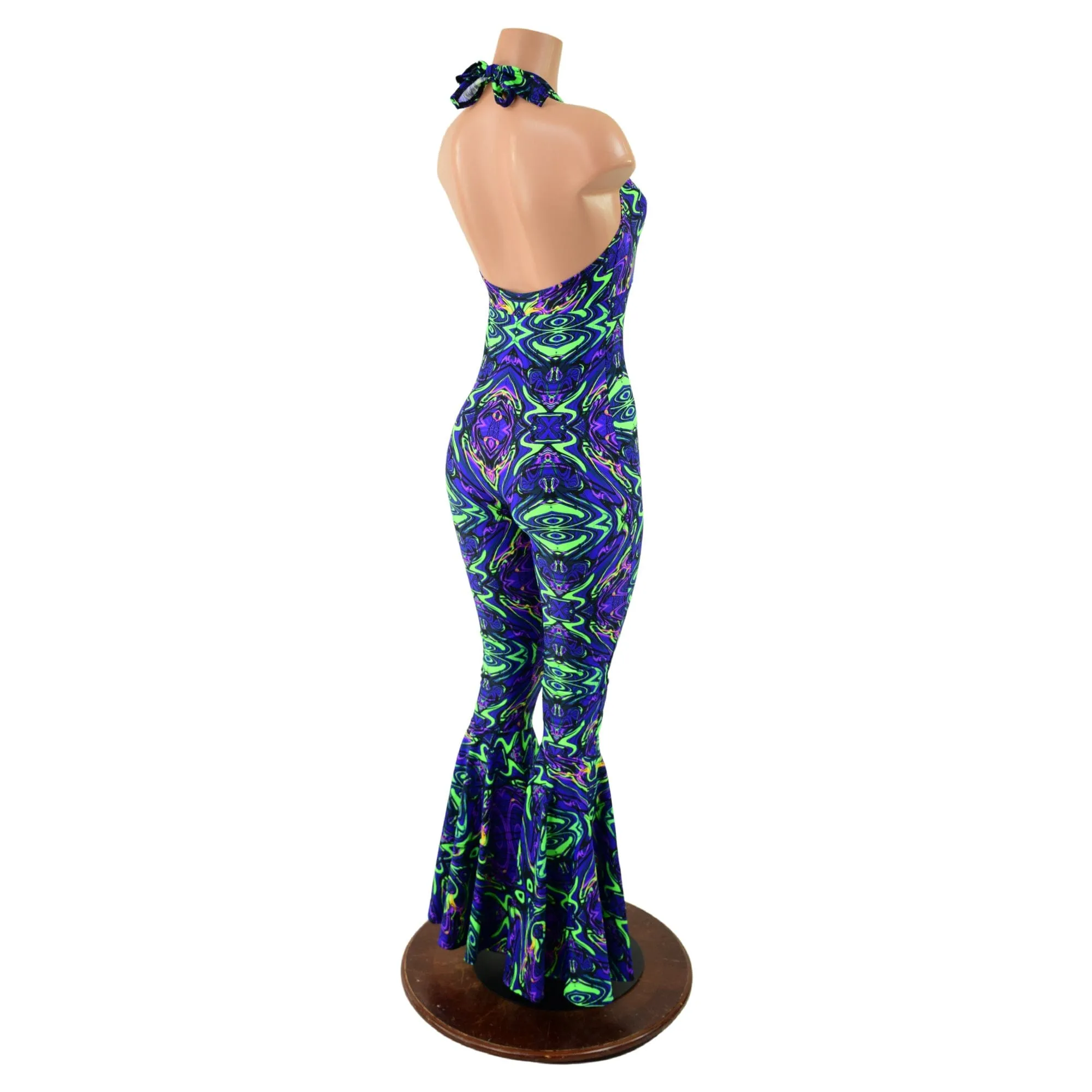 Monroe Halter Bell Bottom Flare Catsuit in Neon Melt