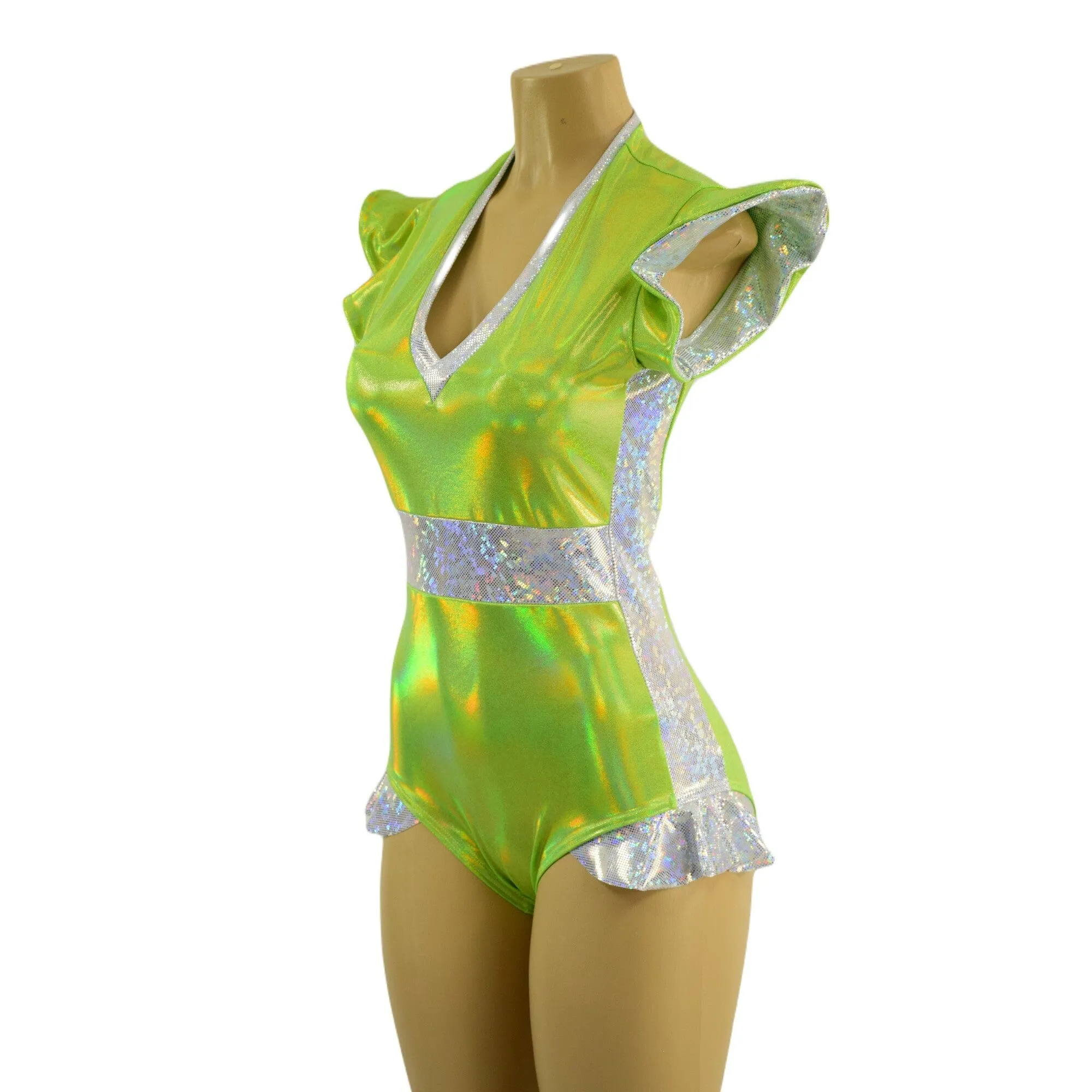 Neon Lime and White Kaleidoscope Flip Sleeve Paneled Romper