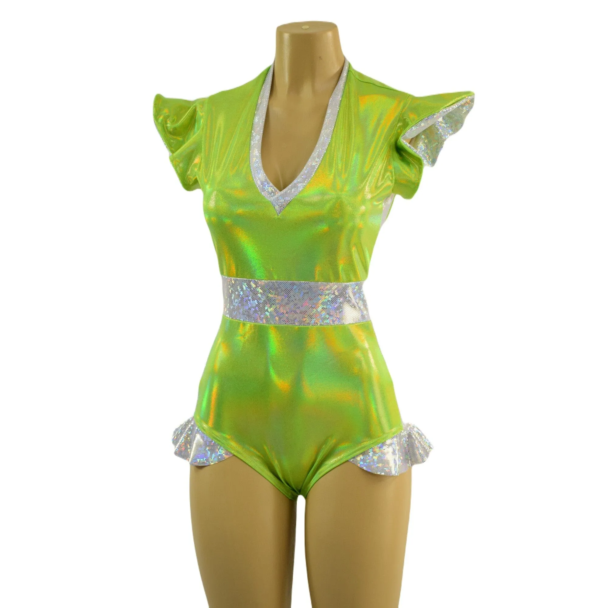 Neon Lime and White Kaleidoscope Flip Sleeve Paneled Romper