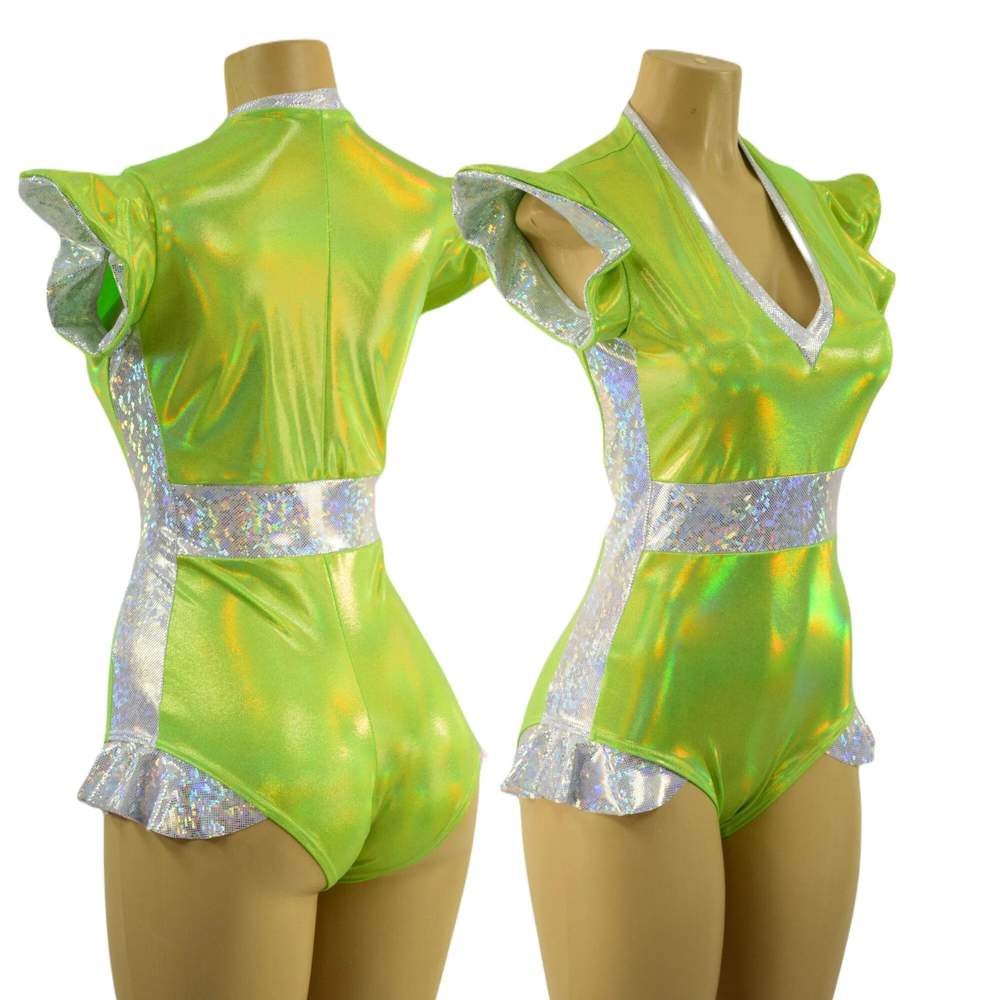 Neon Lime and White Kaleidoscope Flip Sleeve Paneled Romper