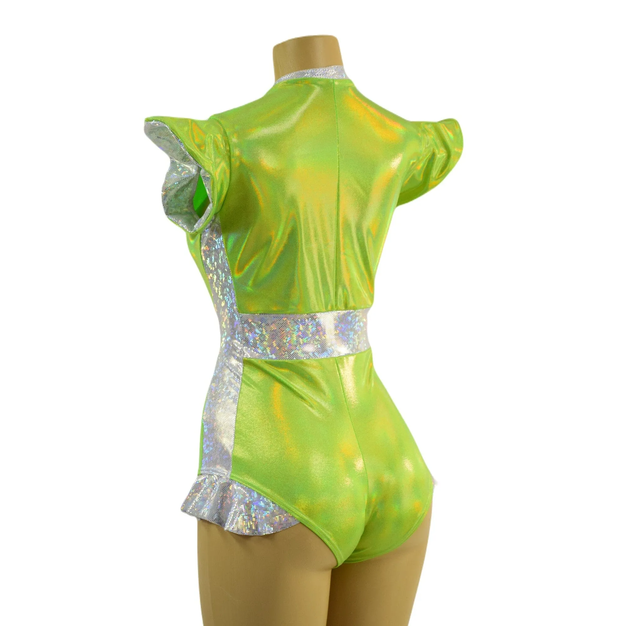 Neon Lime and White Kaleidoscope Flip Sleeve Paneled Romper