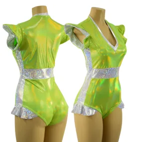 Neon Lime and White Kaleidoscope Flip Sleeve Paneled Romper