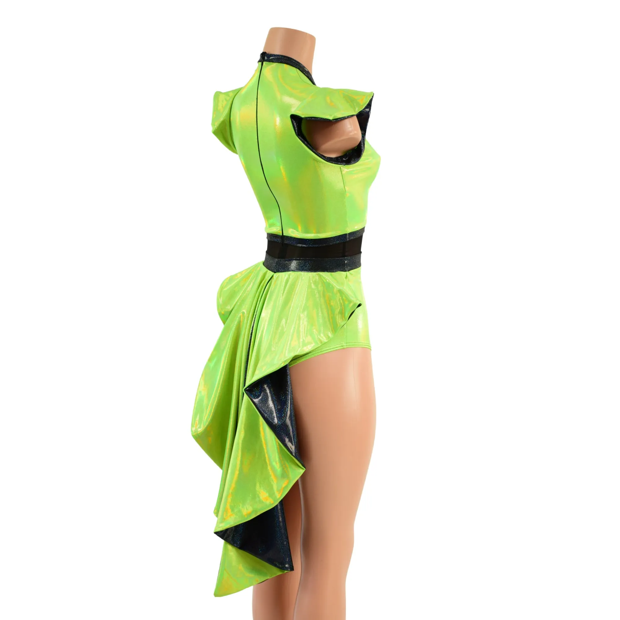 Neon Lime Holographic Tuxedo Back Romper