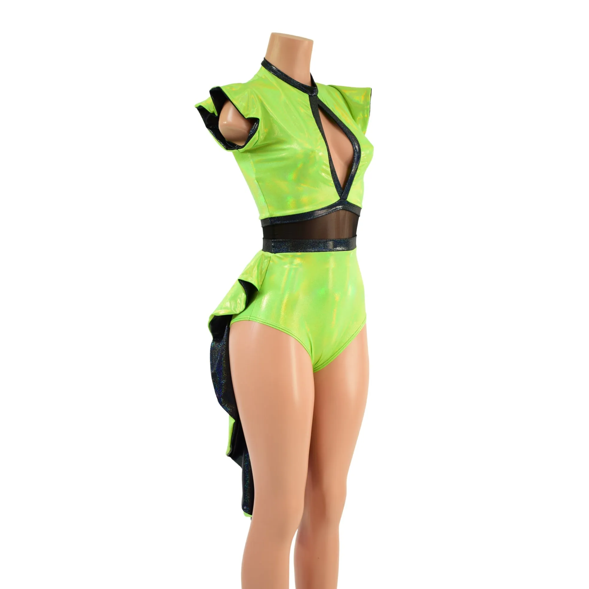 Neon Lime Holographic Tuxedo Back Romper