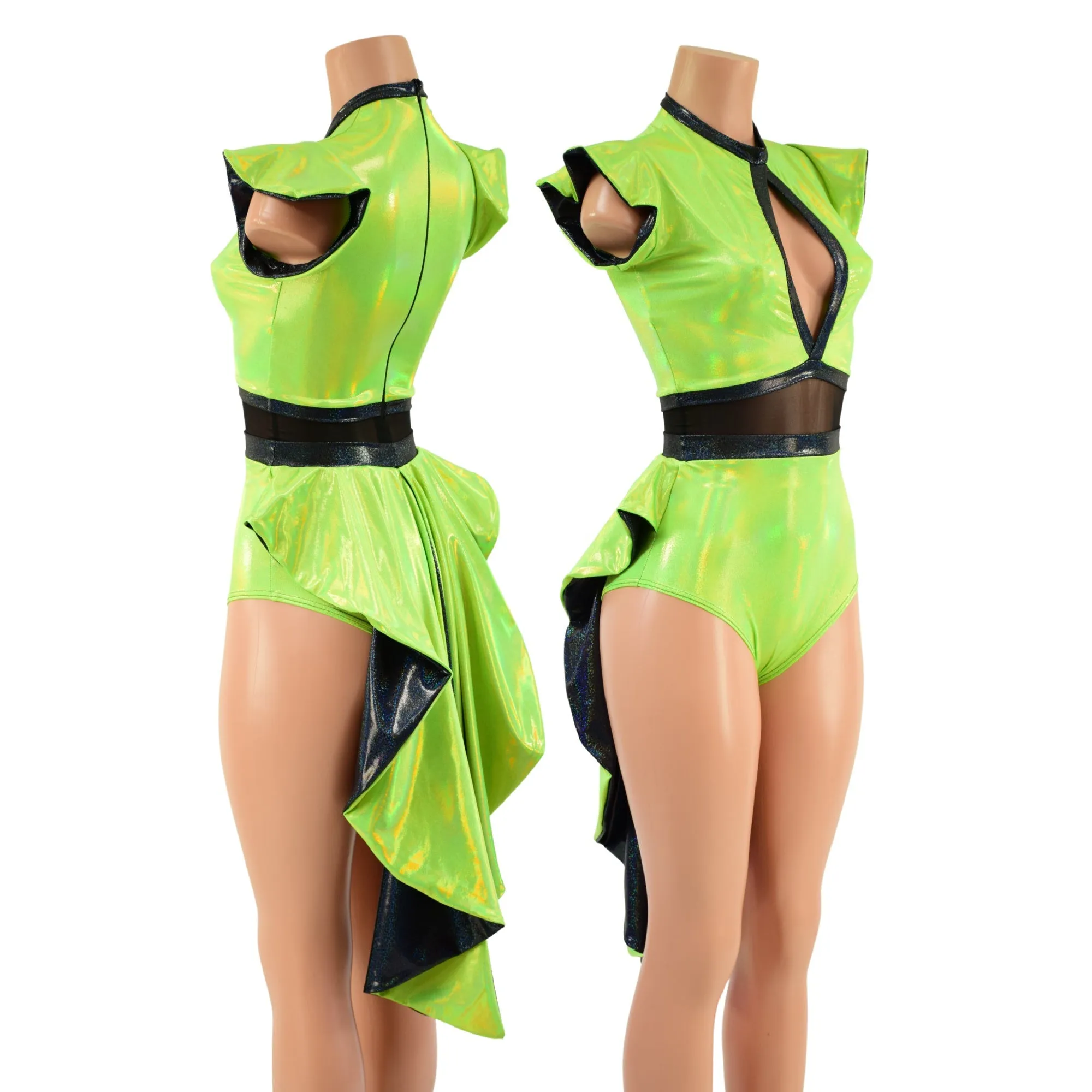 Neon Lime Holographic Tuxedo Back Romper