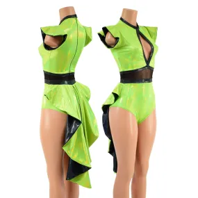 Neon Lime Holographic Tuxedo Back Romper