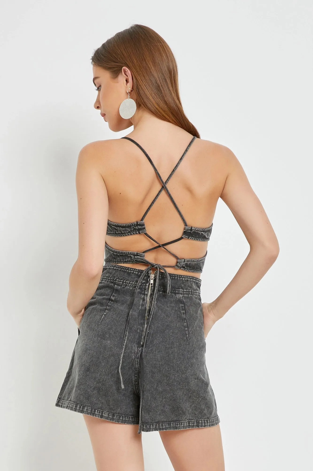 Open Back Denim Romper