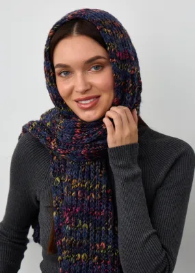 Oversized Alpaca Wool Scarf - Blueberry & Red