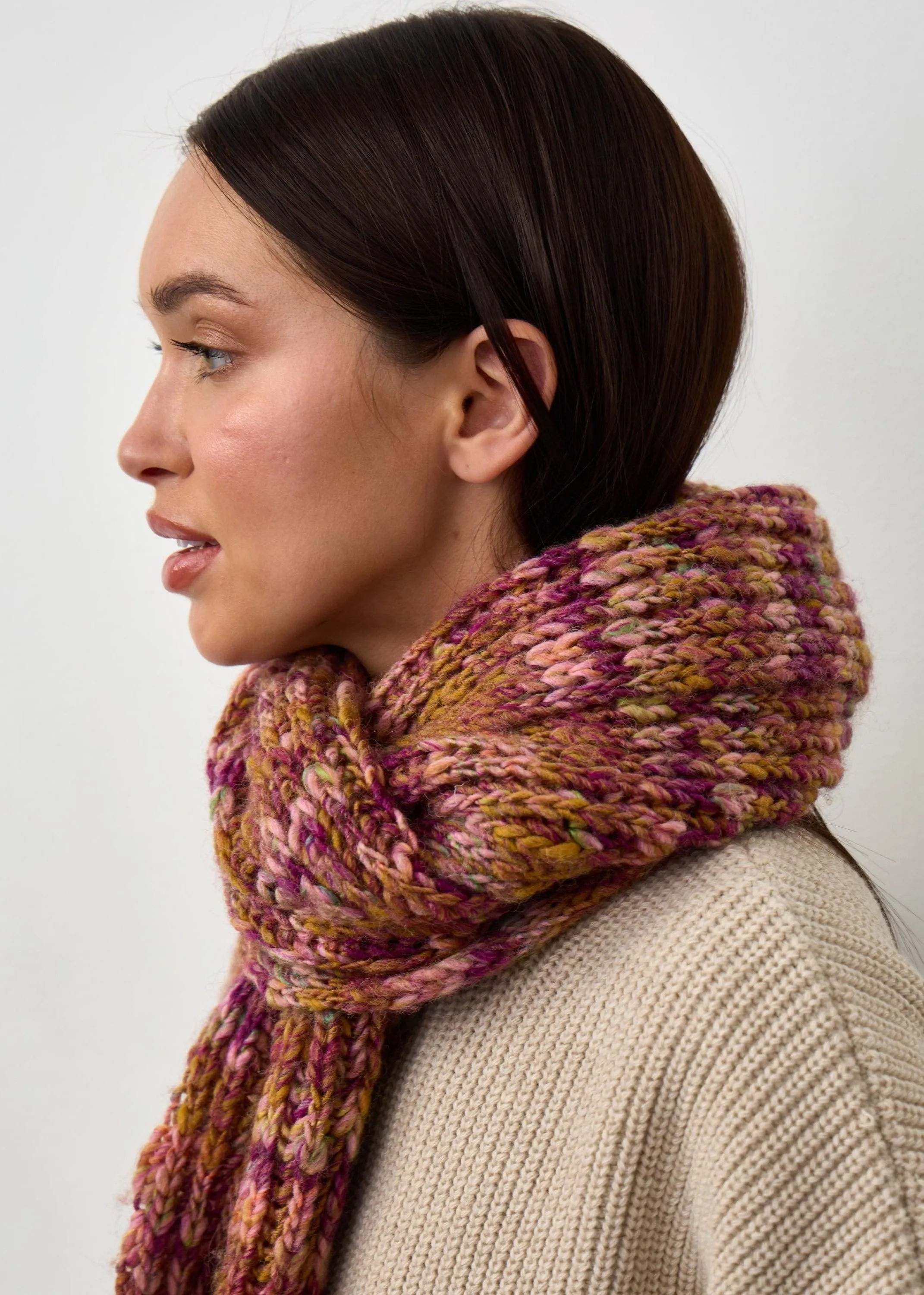 Oversized Alpaca Wool Scarf - Bordo & Khaki