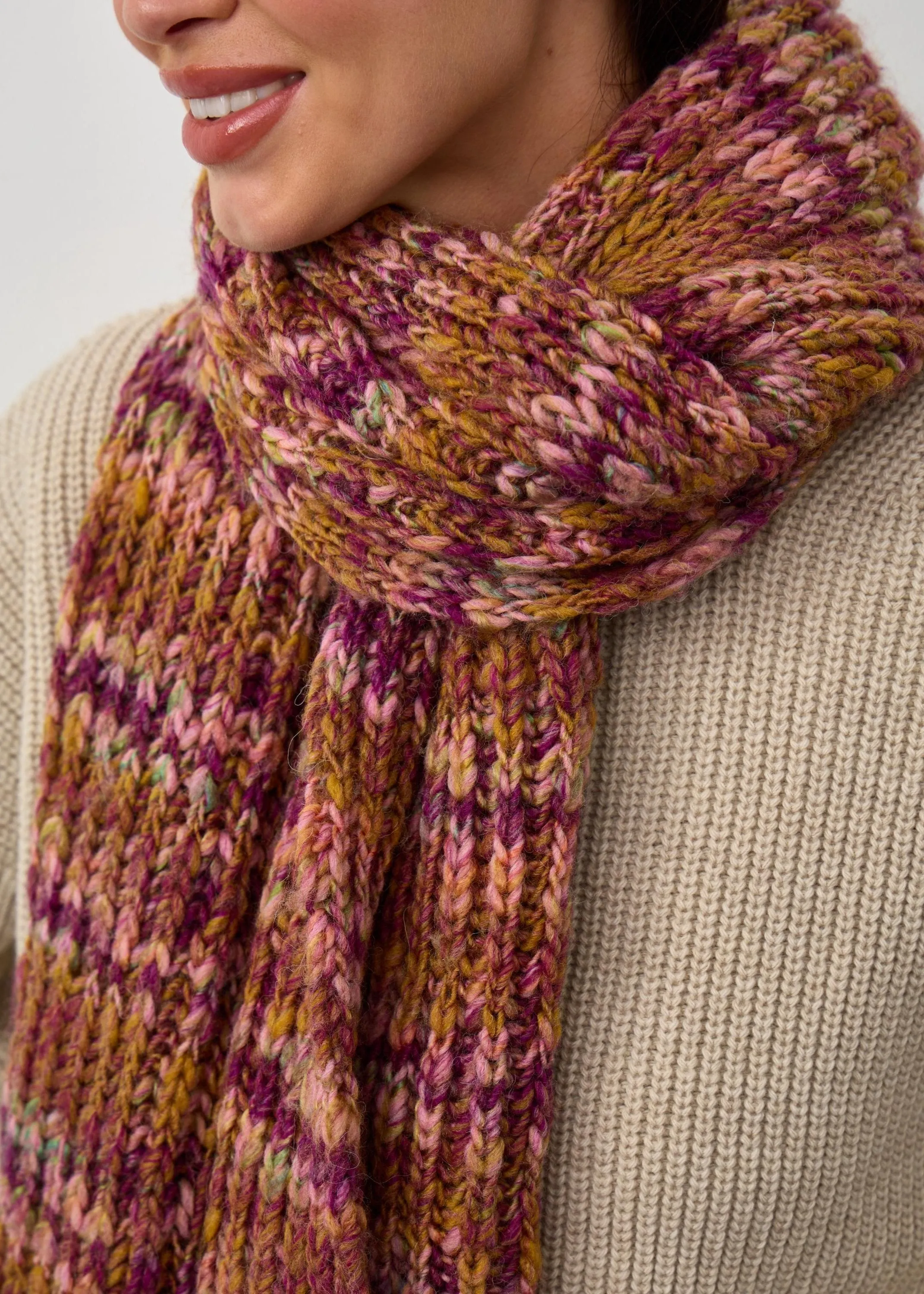 Oversized Alpaca Wool Scarf - Bordo & Khaki