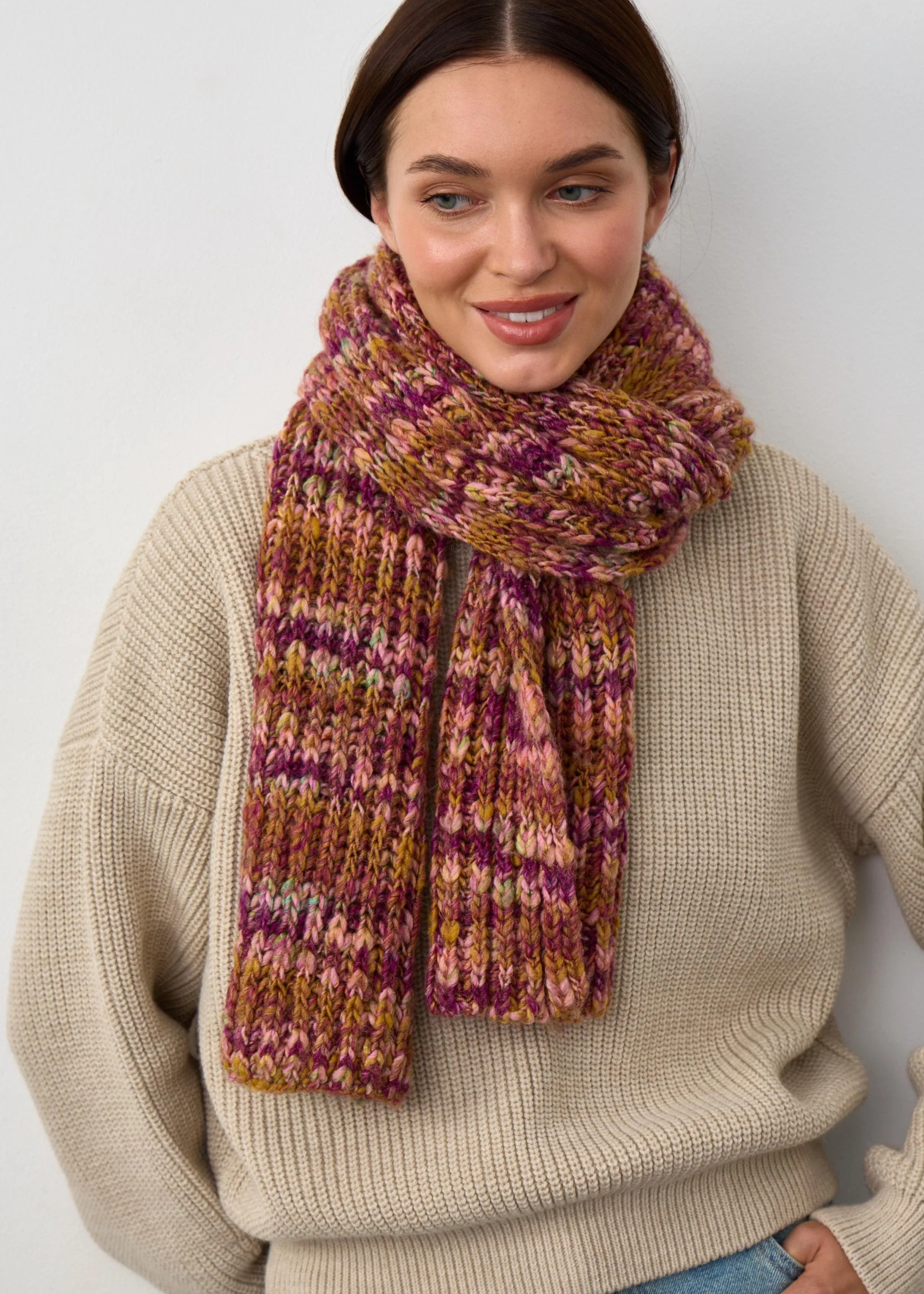 Oversized Alpaca Wool Scarf - Bordo & Khaki
