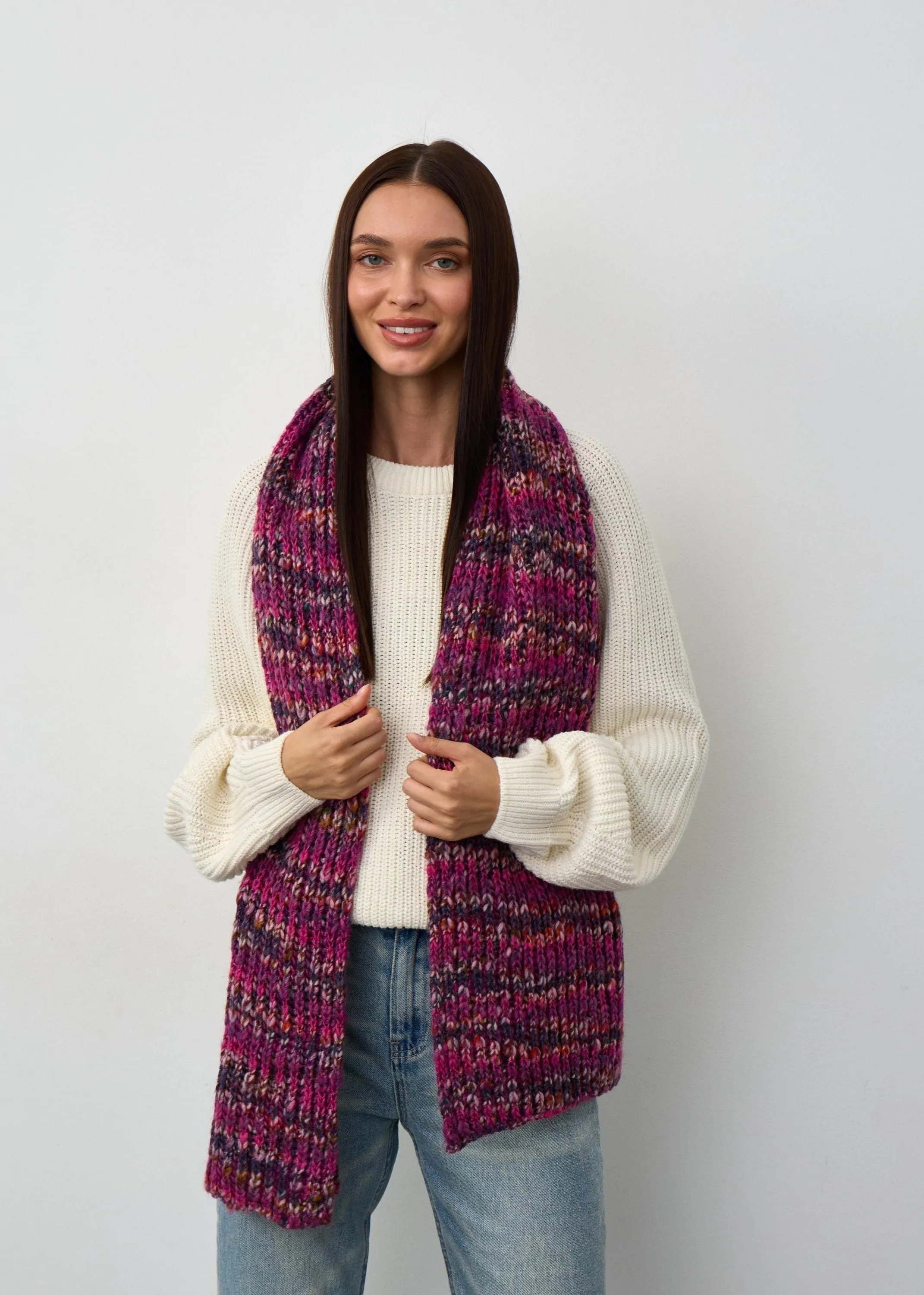Oversized Alpaca Wool Scarf - Fucsia