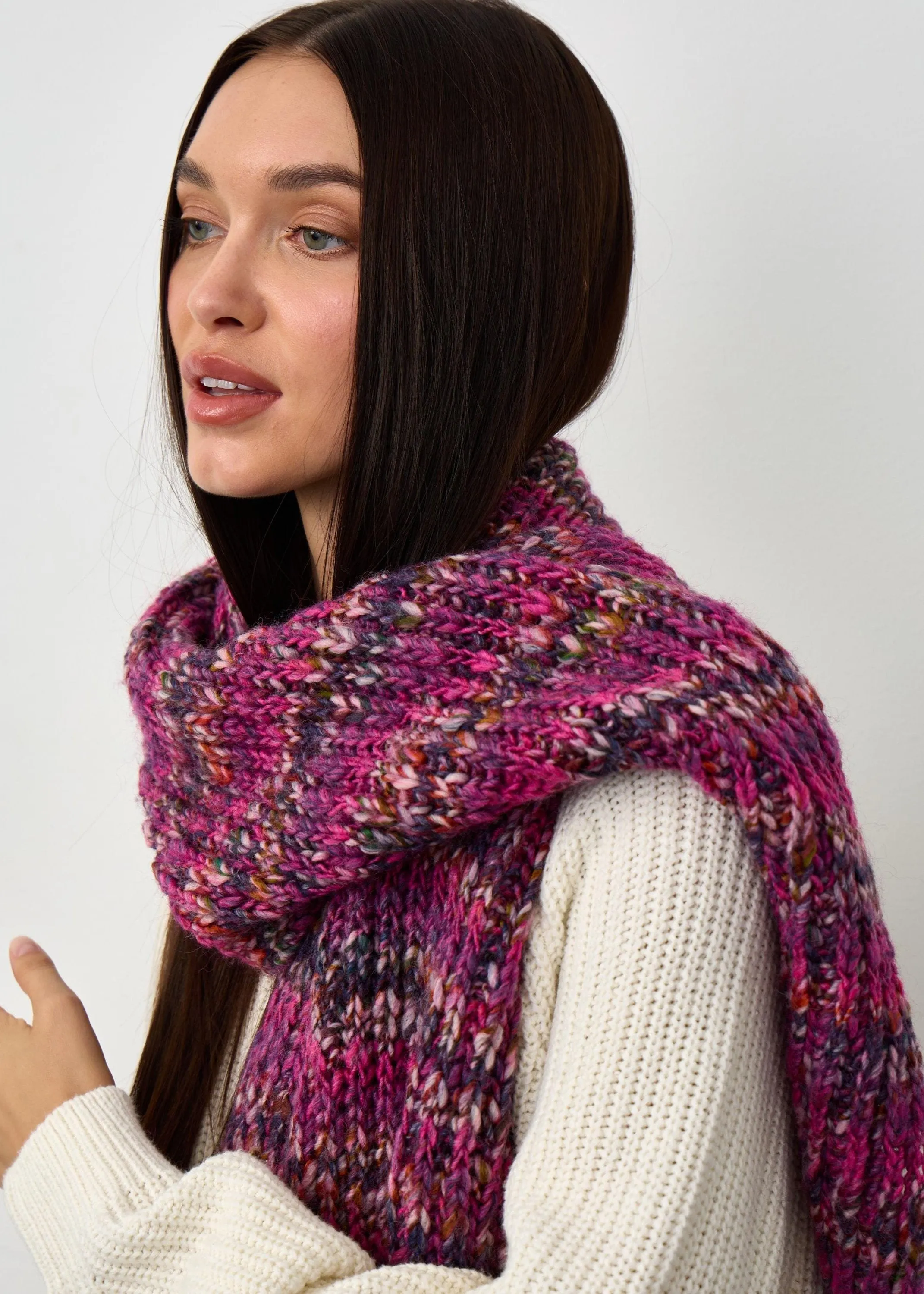 Oversized Alpaca Wool Scarf - Fucsia
