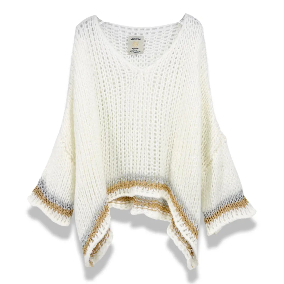 Oversized Metallic Trim Jumper - Cream