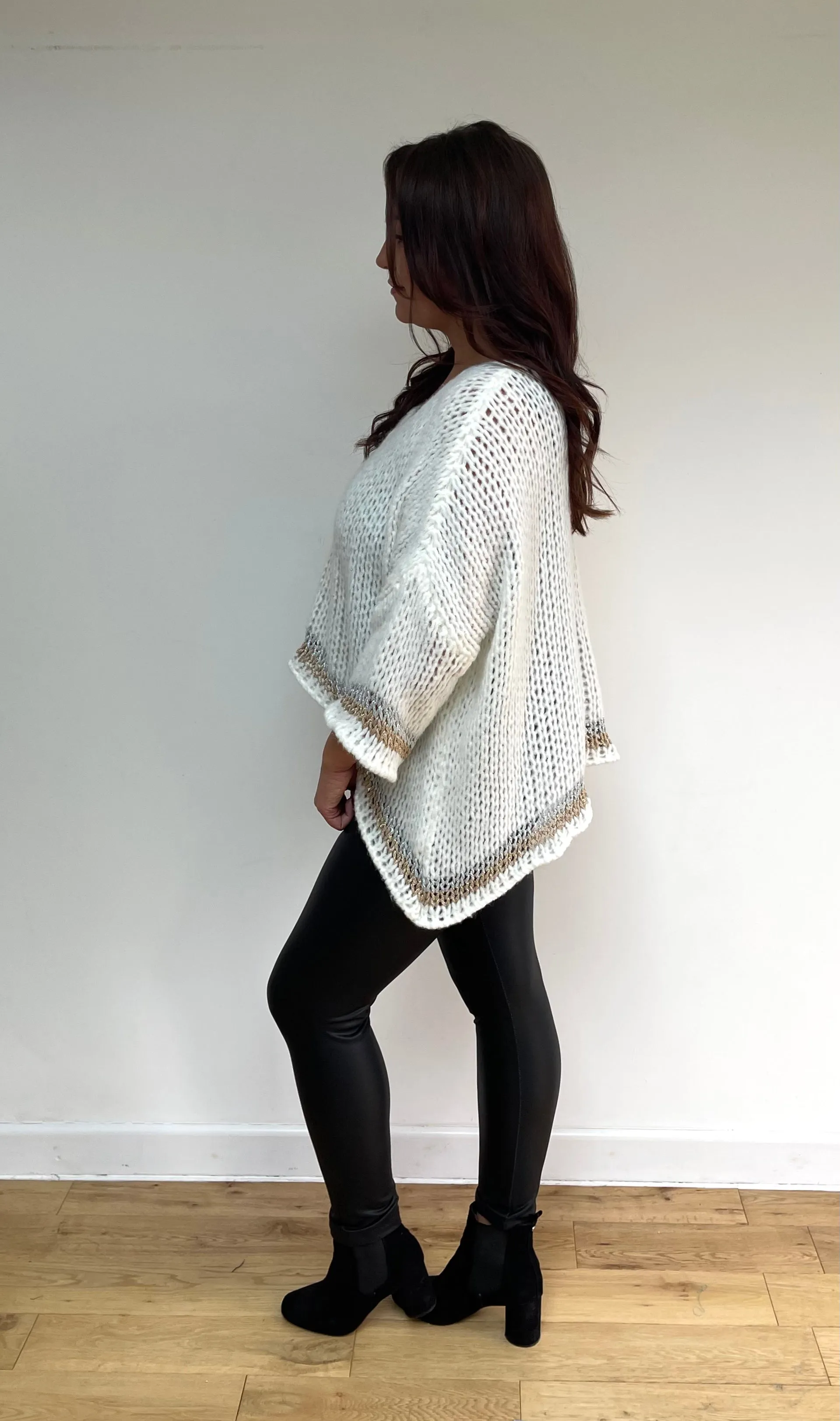 Oversized Metallic Trim Jumper - Cream