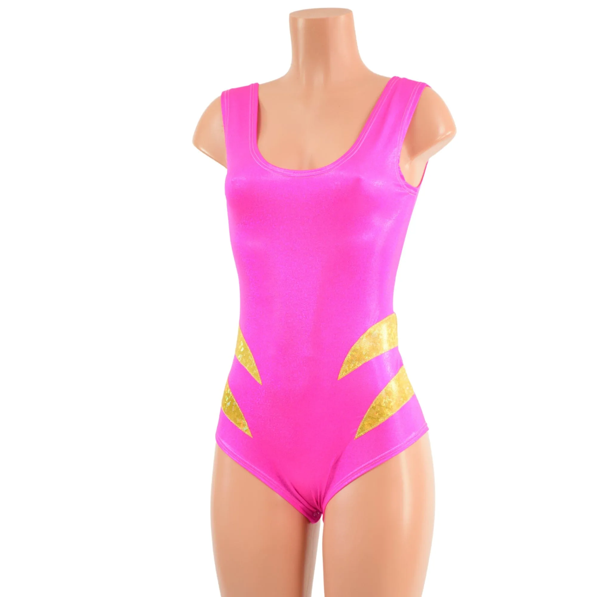 Pink Sparkly Jewel Siren Romper with Gold Hip Arcs