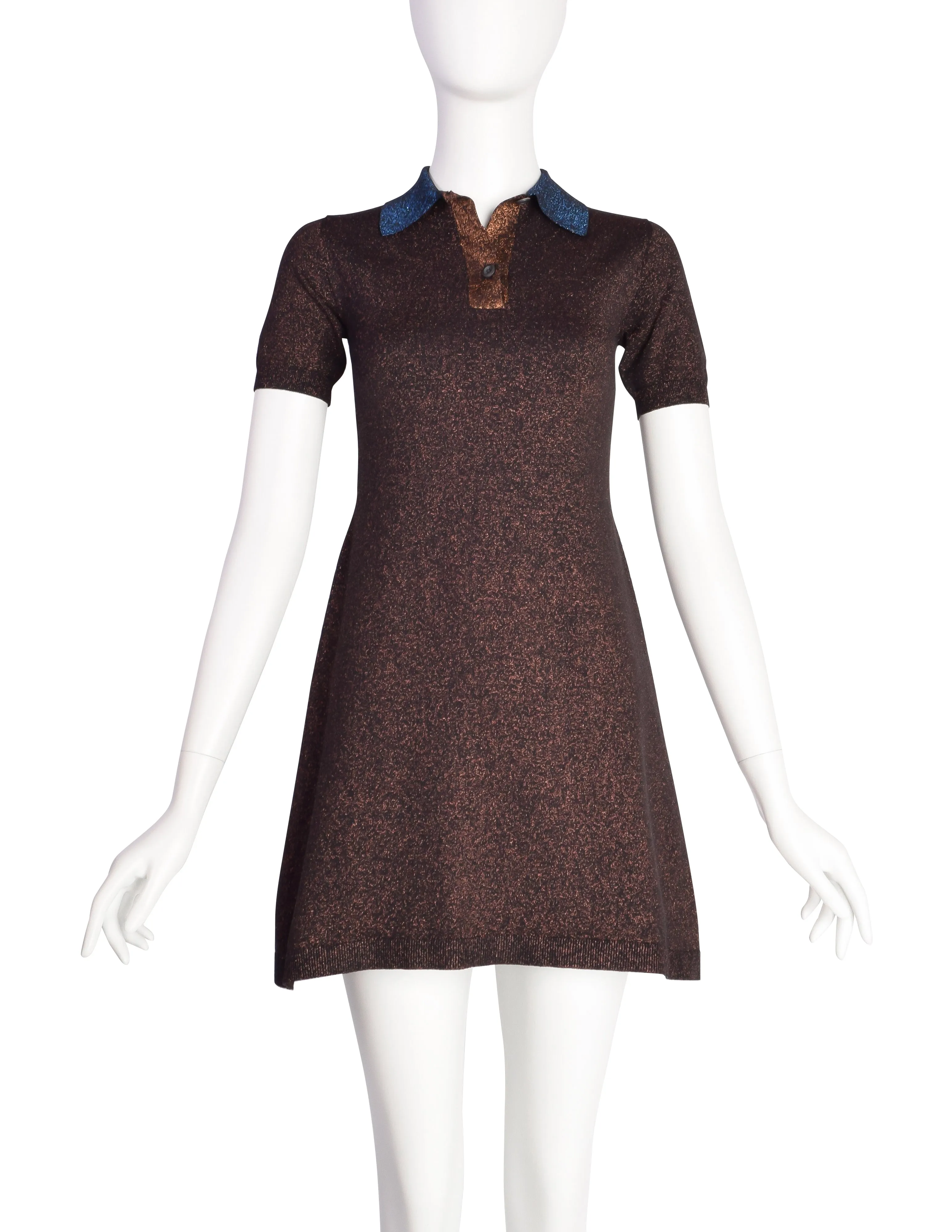 Prada Vintage Blue and Brown Sparkly Polo Mini Dress