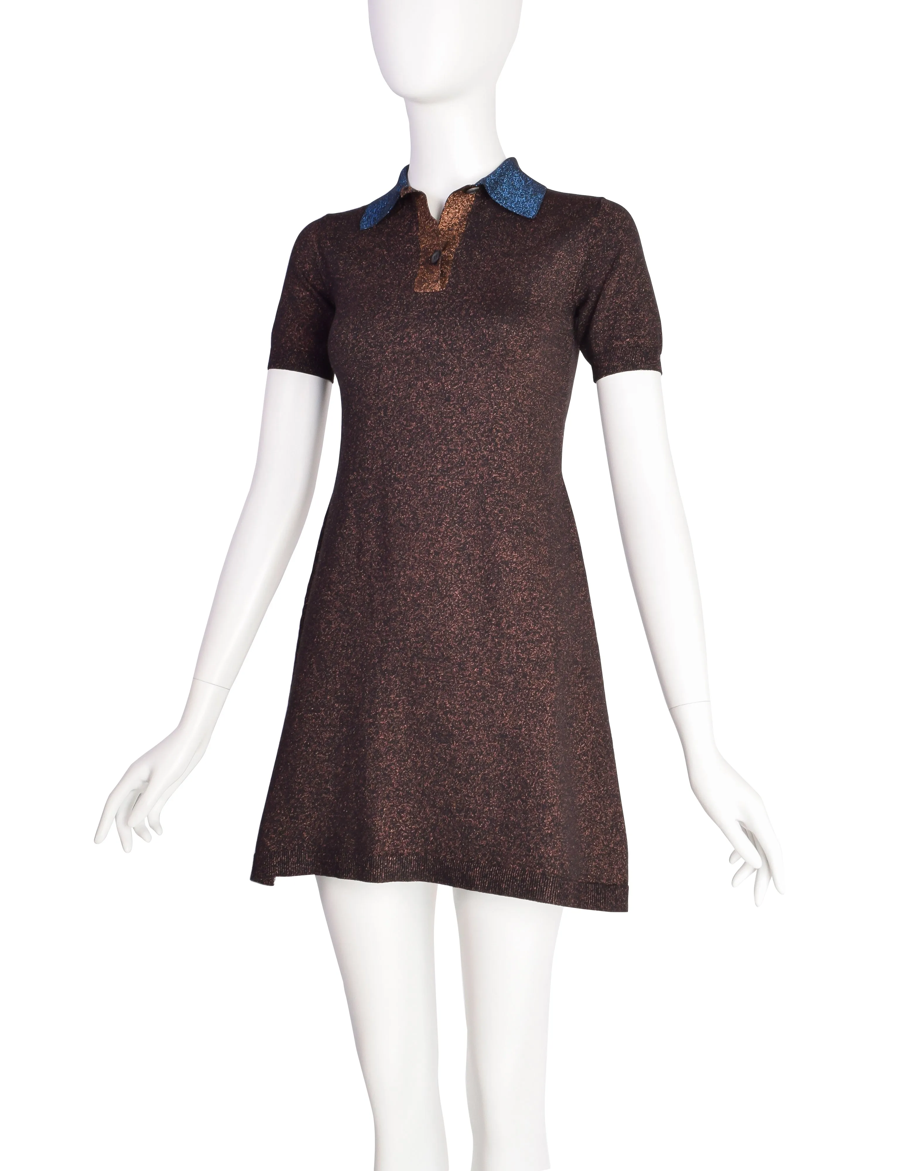 Prada Vintage Blue and Brown Sparkly Polo Mini Dress