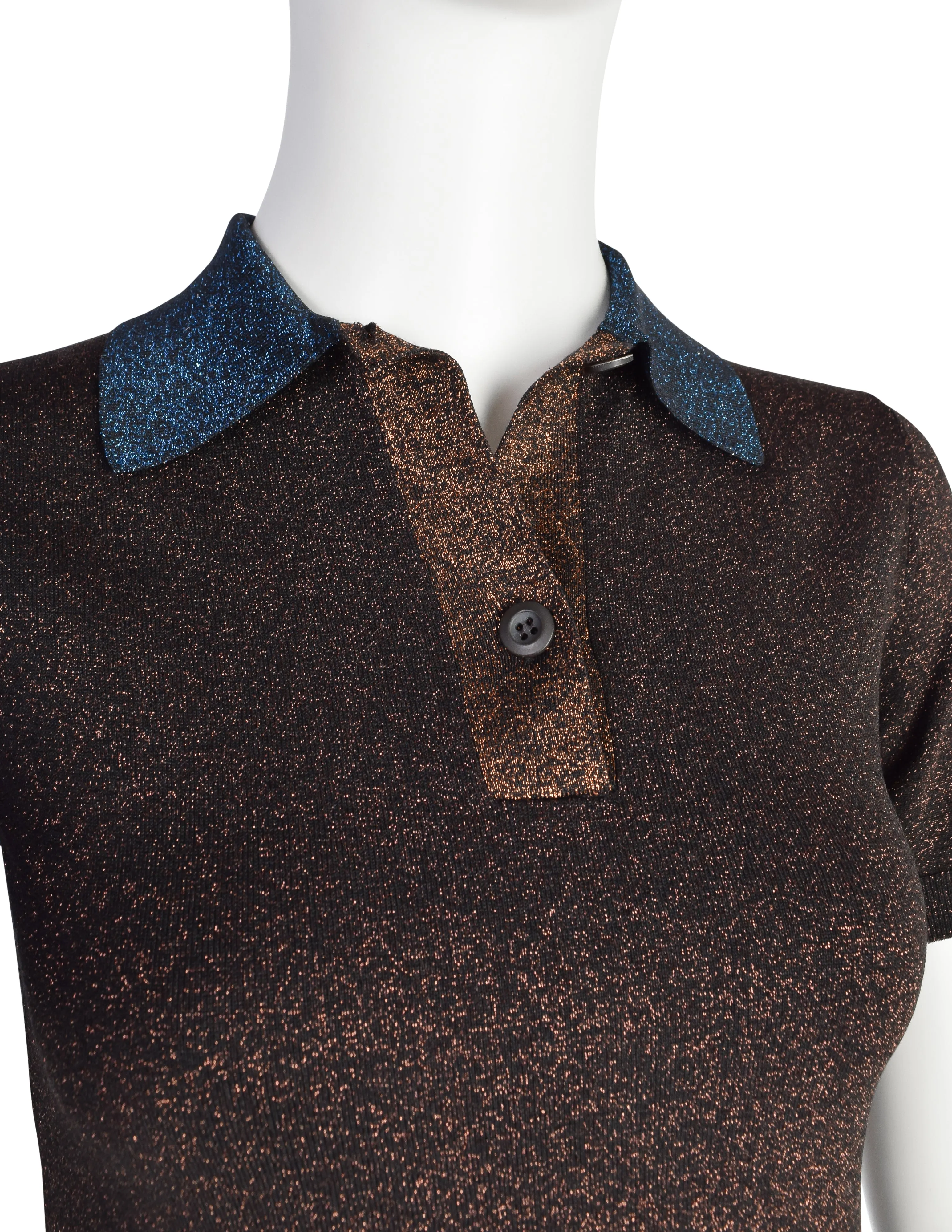 Prada Vintage Blue and Brown Sparkly Polo Mini Dress