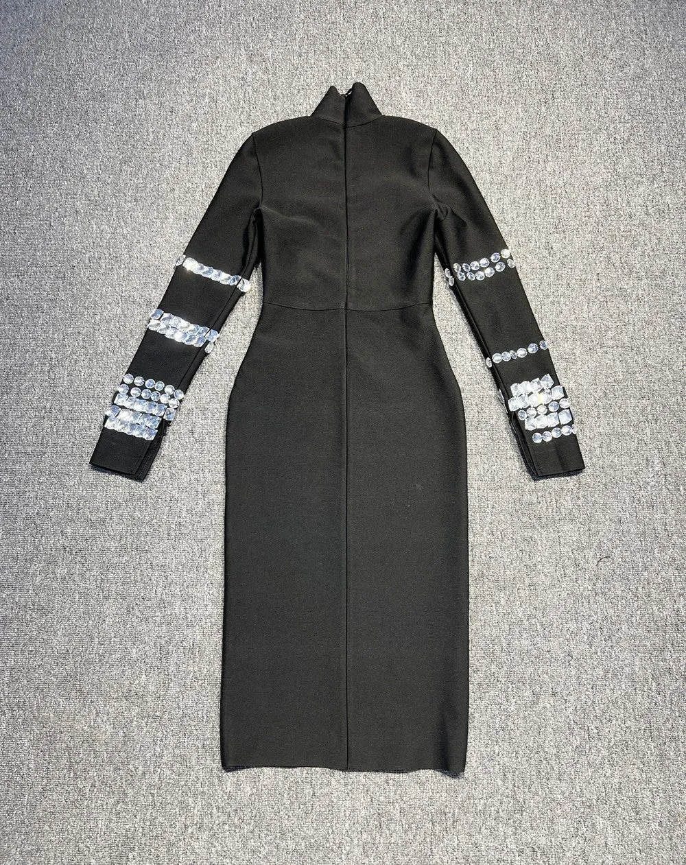 Pre Order:  Bejeweled Sleeve High-Neck Bodycon Dress