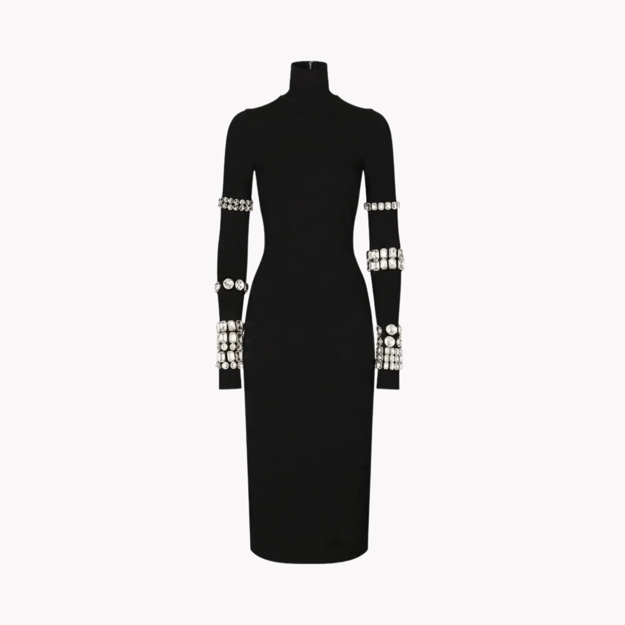 Pre Order:  Bejeweled Sleeve High-Neck Bodycon Dress