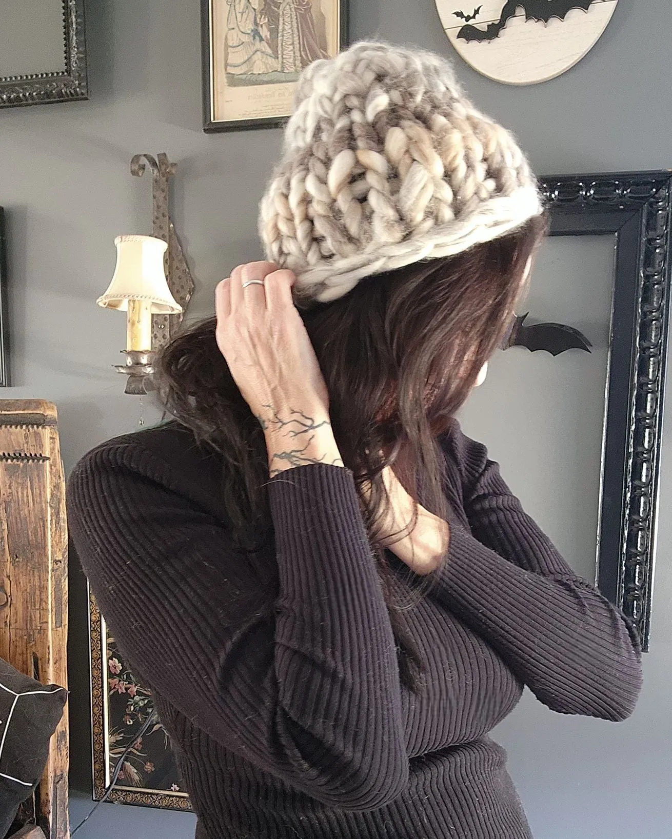 "Smoke and Ash"  Hand Knit Beanie Hat