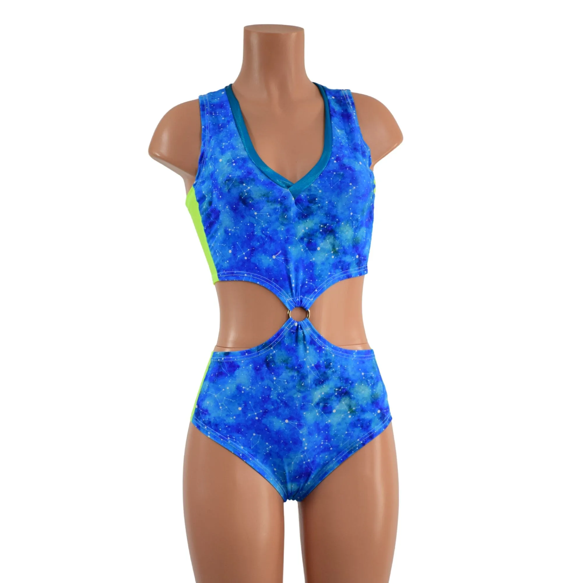 Racerback V Neck Romper with O-Rings and Siren Cut Leg