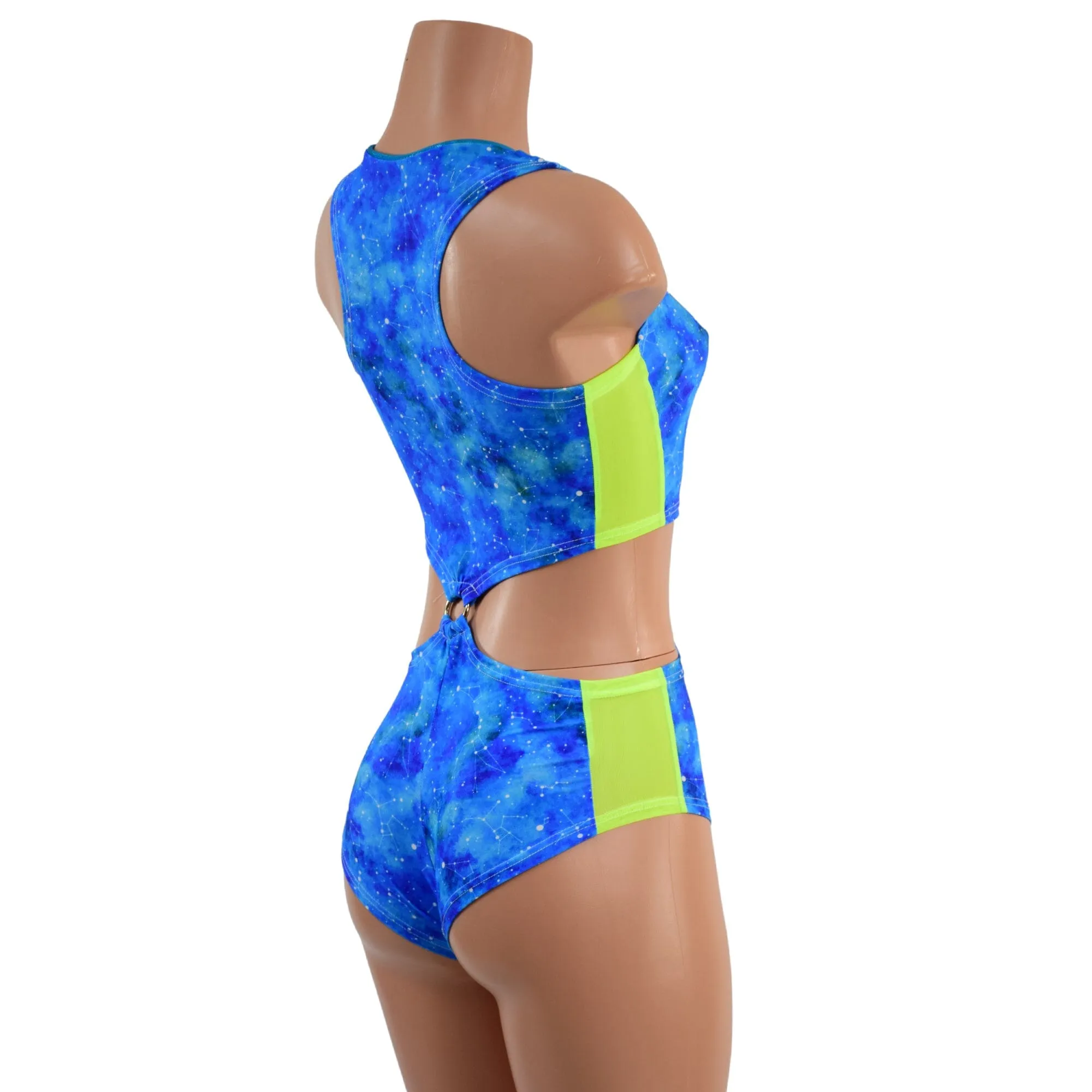 Racerback V Neck Romper with O-Rings and Siren Cut Leg