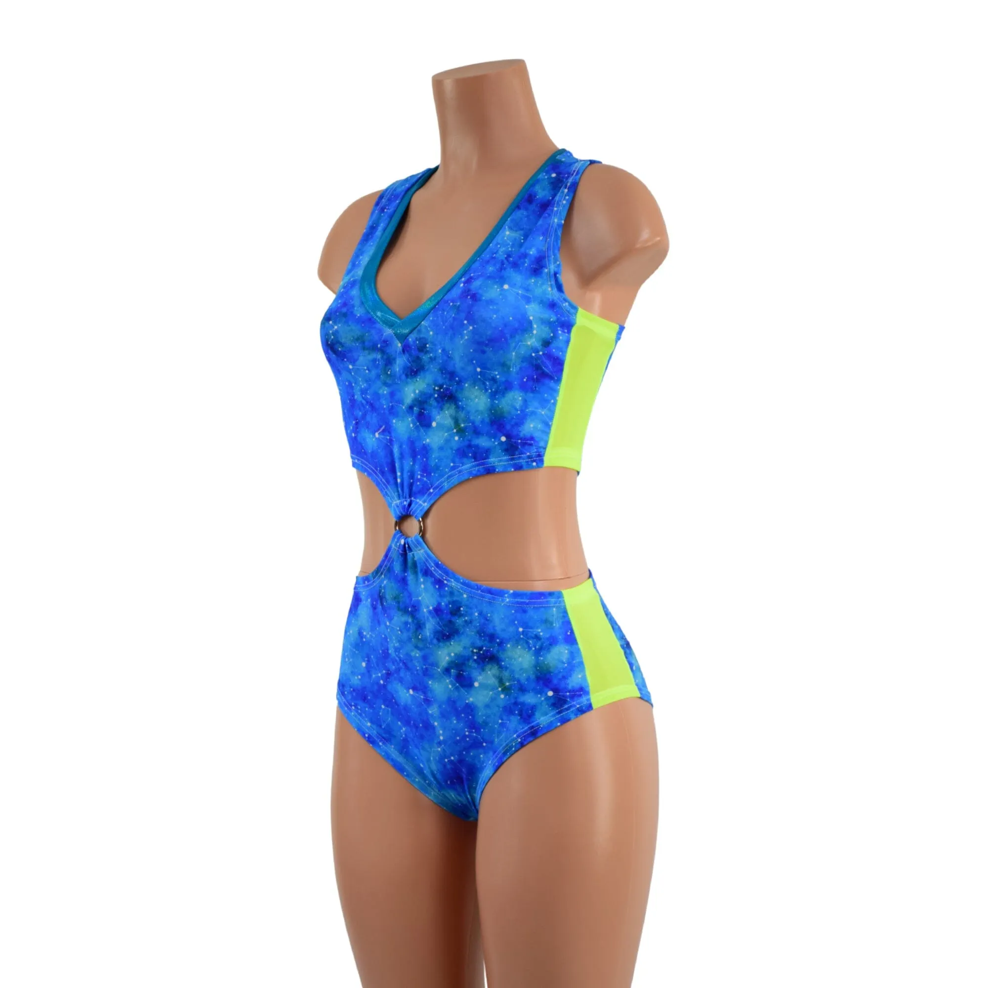 Racerback V Neck Romper with O-Rings and Siren Cut Leg